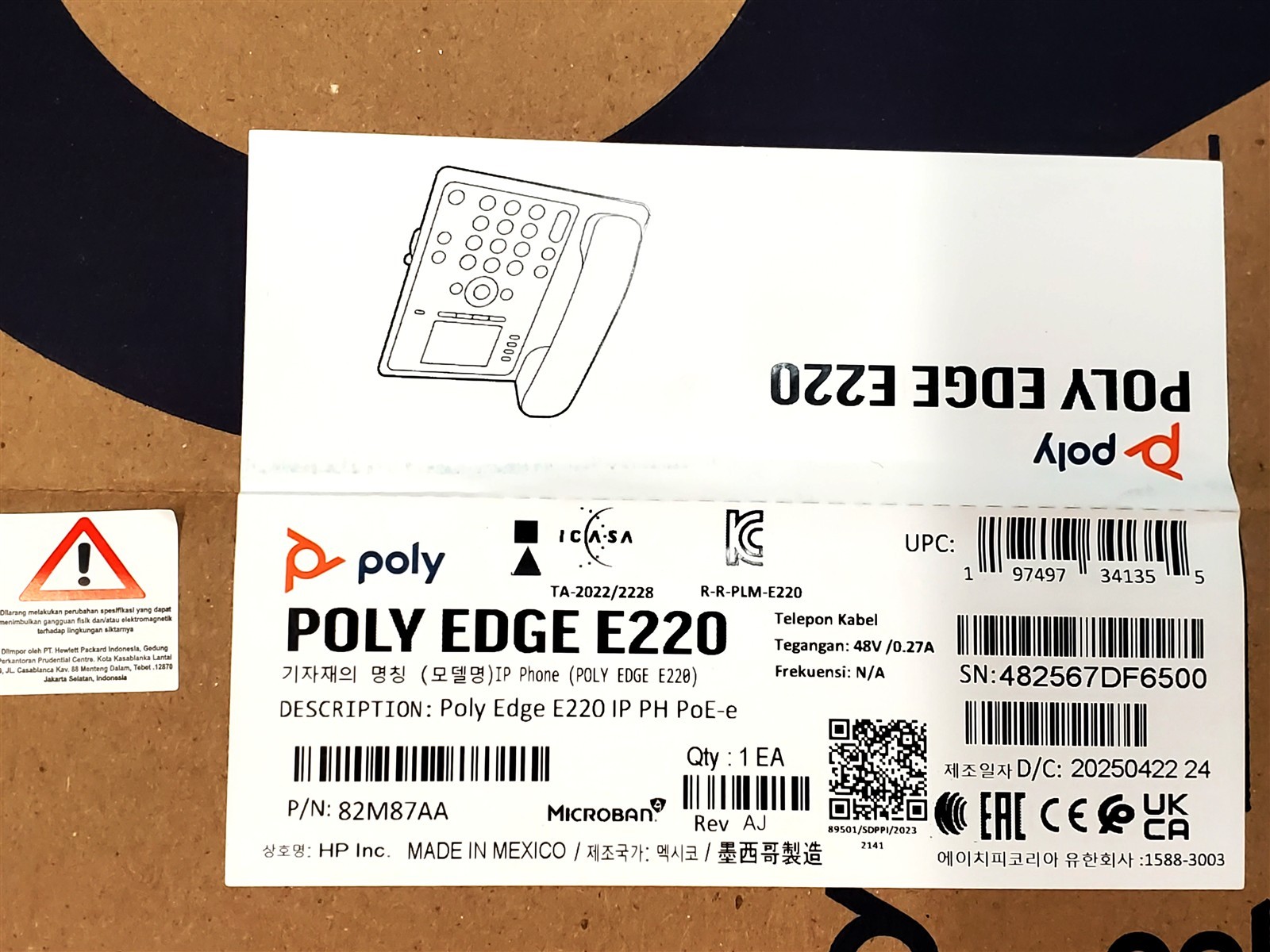 Poly / HP Edge E220 IP Desk Phone 82M87AA VoIP Open SIP 4-Line PoE New In Box