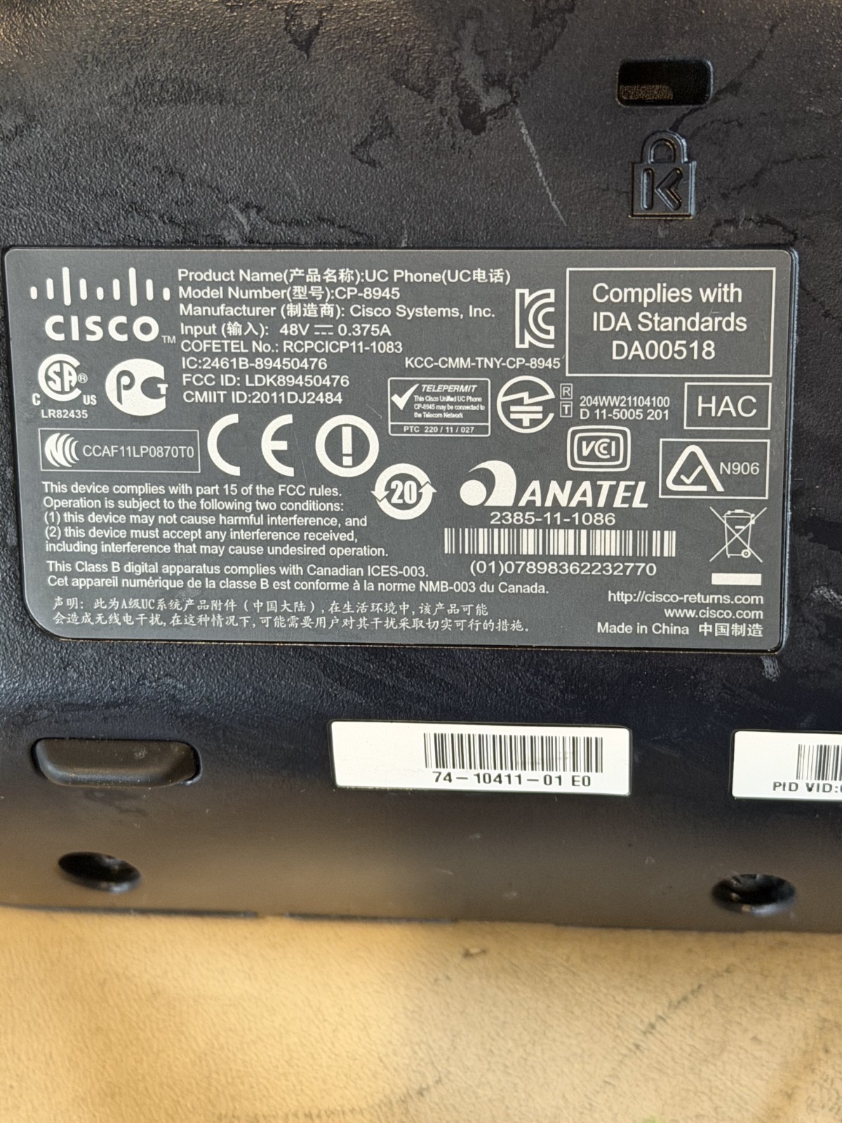 Cisco CP-8945 Unified IP Phone – VoIP Business Desk Telephone