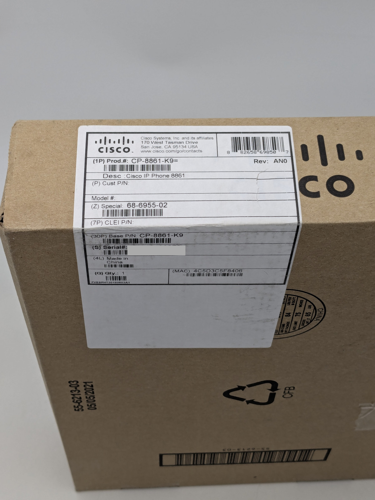 Cisco IP Phone Answering Machine Ethernet (RJ-45) w/ 5 Phone Lines (CP-8861)