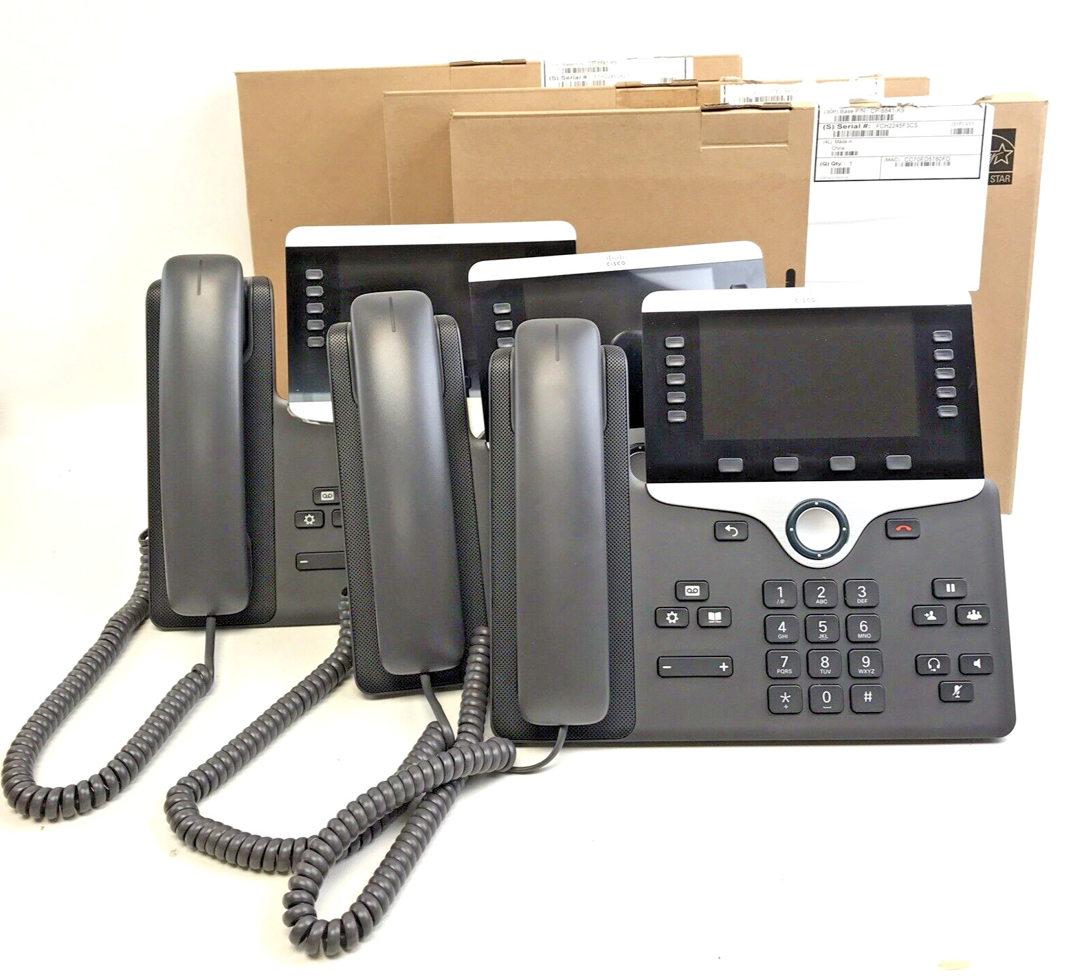 Lot of 3 Cisco CP-8841 -K9 VoIP IP Business Office Phones w/ Display, OEM Box