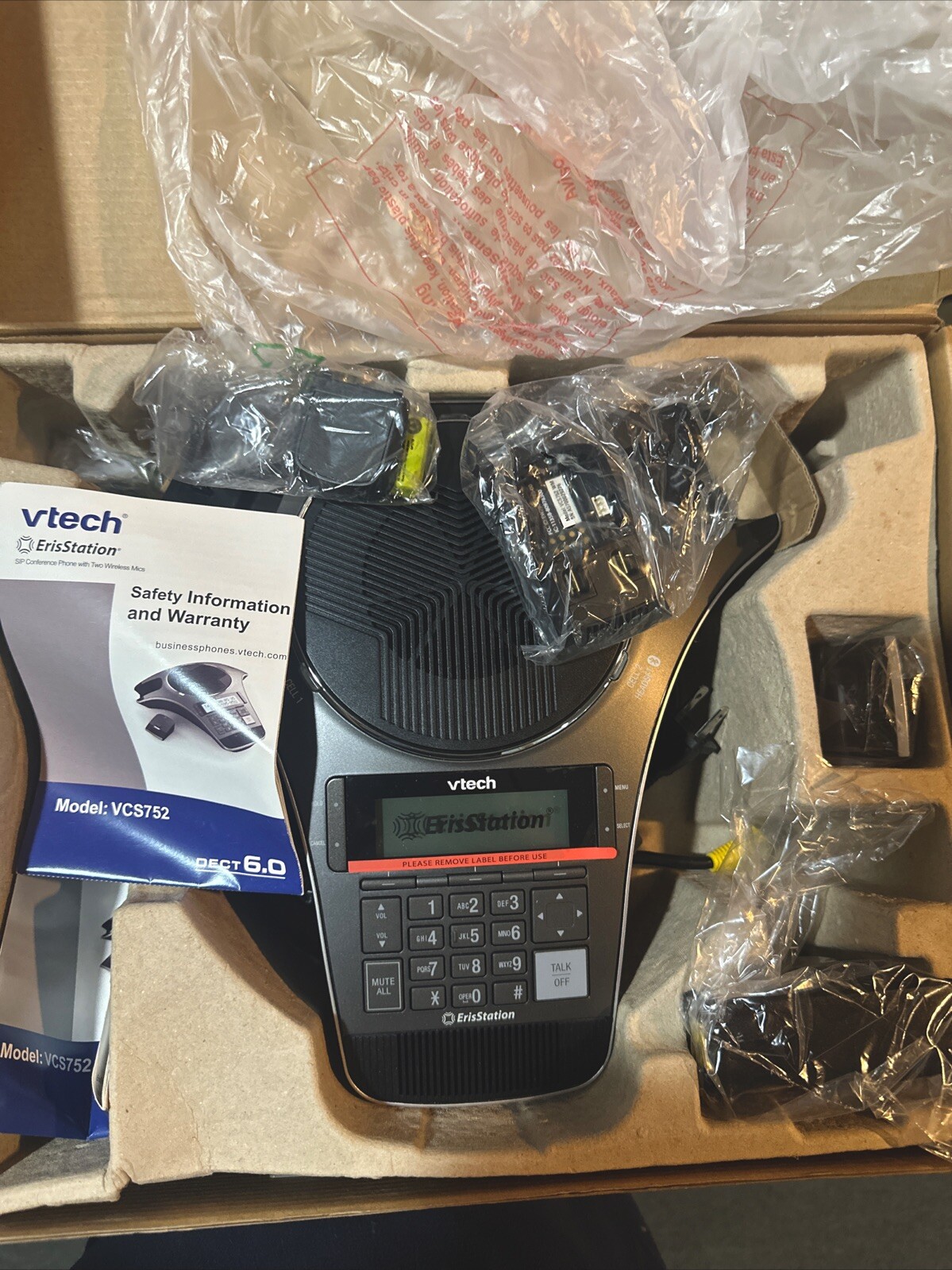 VTech VCS752 ErisStation SIP Conference Phone Base, 2 Mics, Batteries, Power Sup