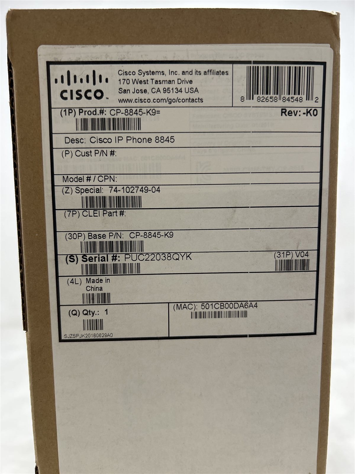 Cisco CP-8845-K9 VoIP IP Video Business Office Phone 8845
