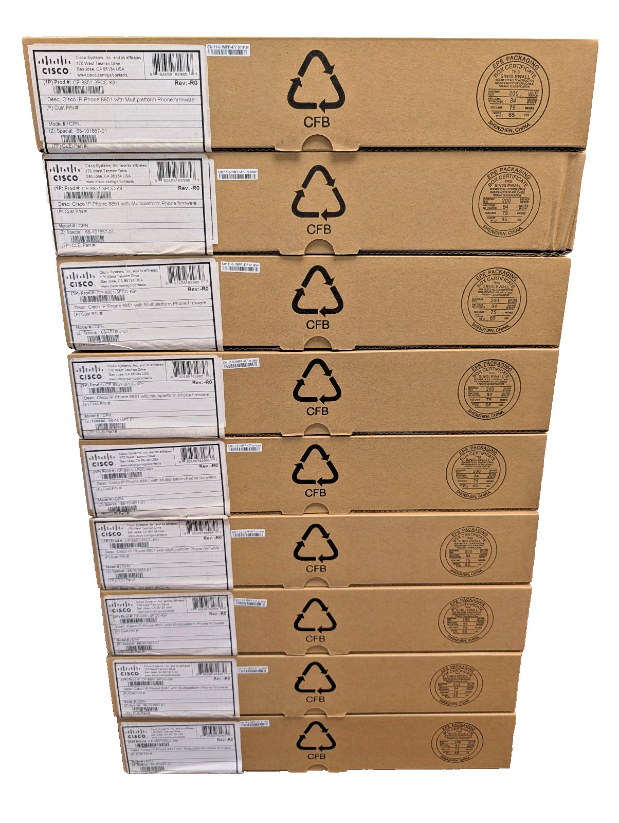 Lot of 9 New Cisco CP-8851-3PCC IP Phone 5-Line Gigabit Color VoIP