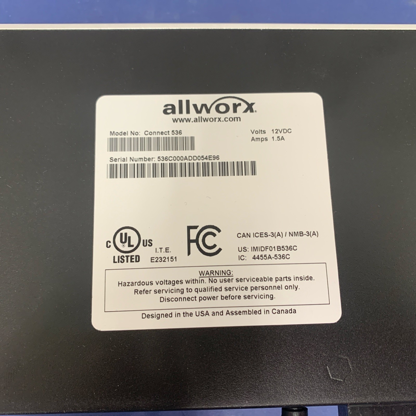 ALLWORX CONNECT 536 PHONE SYSTEM SERVER VOIP W/CORD