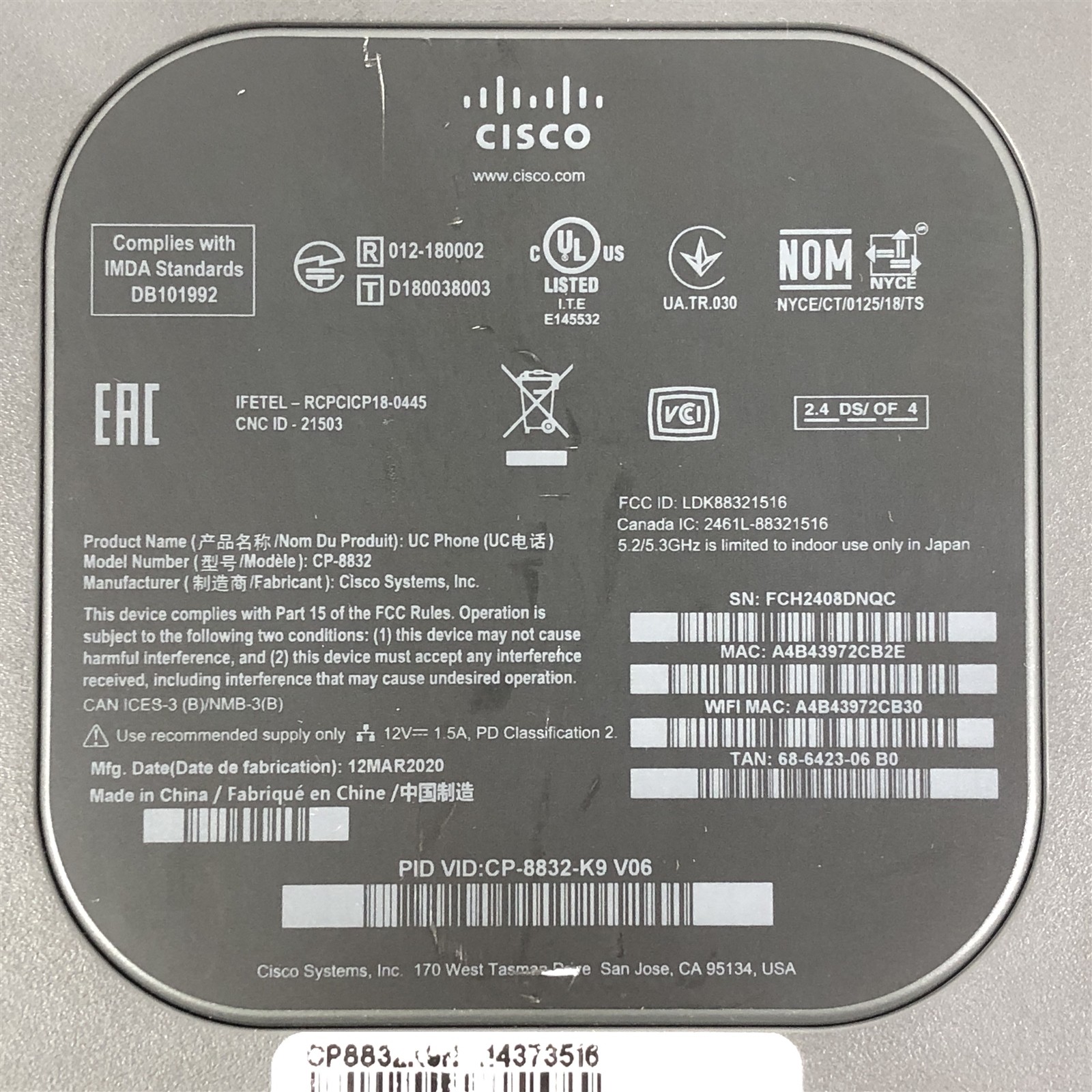 LOT OF 2 Cisco CP-8832-K9 IP Conference Phone – See Description