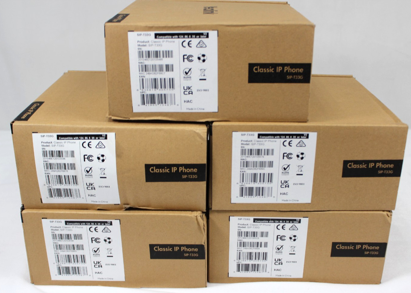 Lot of 5 Yealink SIP‑T33G Classic IP Phone Gigabit PoE Color Display VoIP