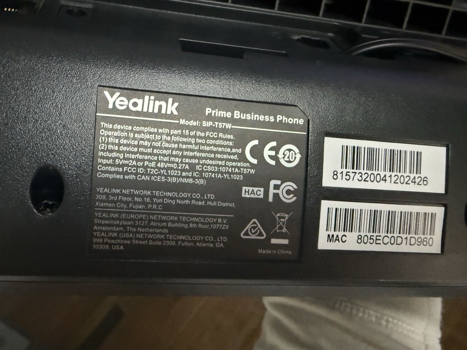 LOT of 2 Yealink SIP-T57W IP Business Phone Touchscreen One Power Cord