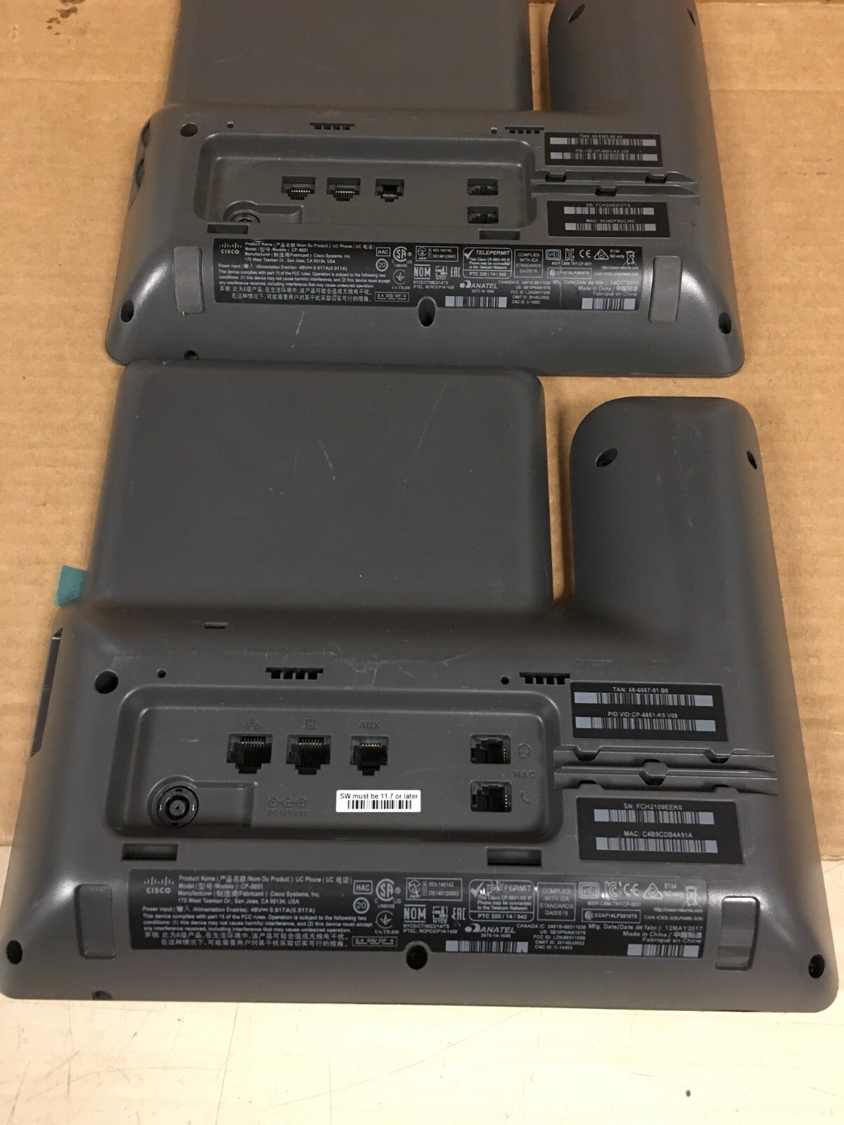(LOT OF 2) Cisco CP-8851 CP-8851-K9 IP Office Phone W/ Handset & Stand