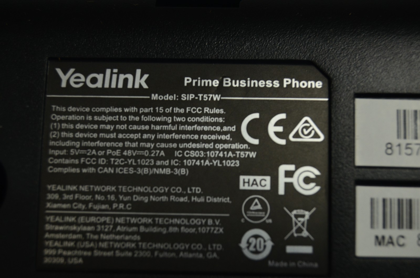 LOT OF 7 YeaLink SIP-T57W IP PoE Phone Touch Screen VERIZON T8-D4