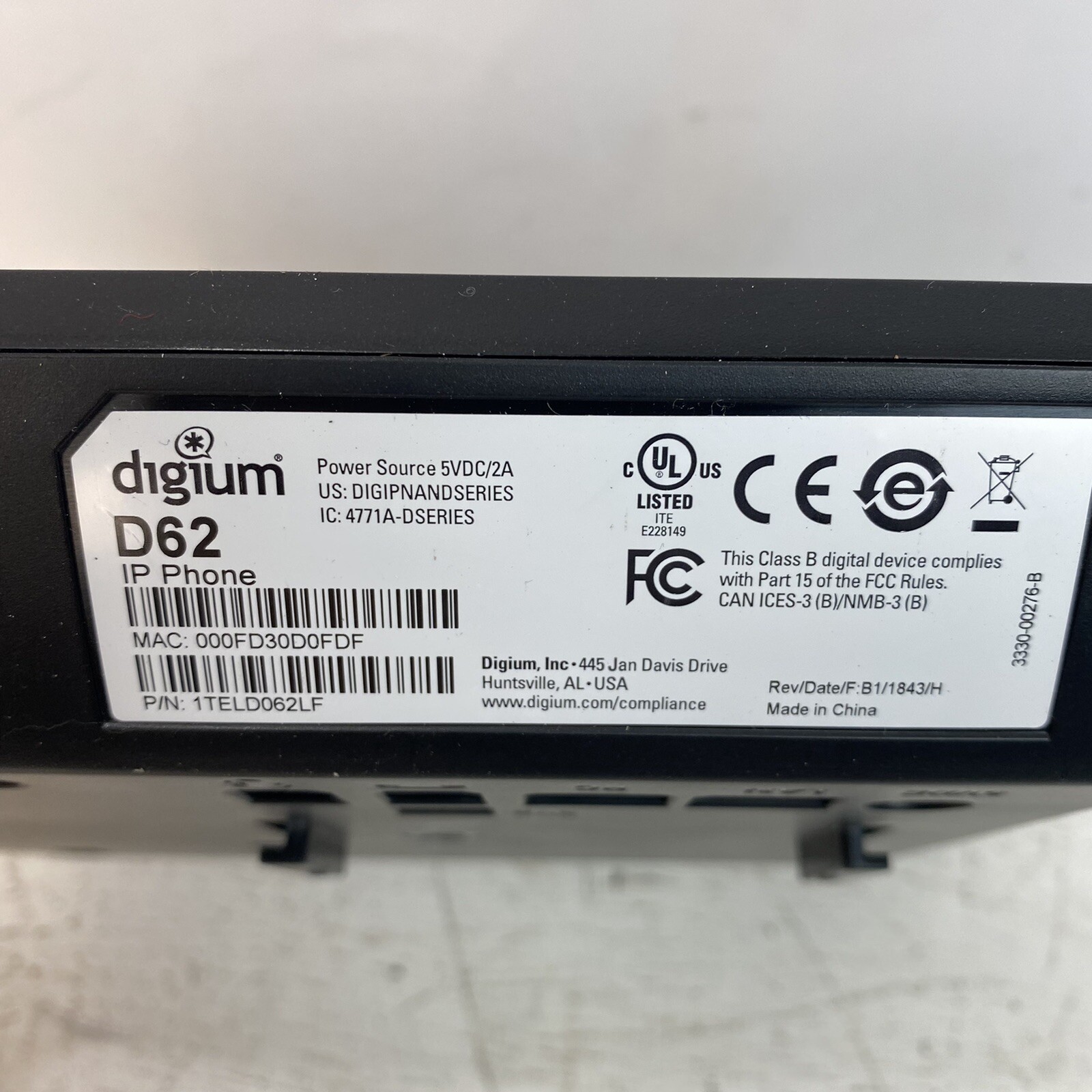 Digium D62 Gigabit IP Phone (1TELD062LF) – Main Unit Only, No cord, No Handset.