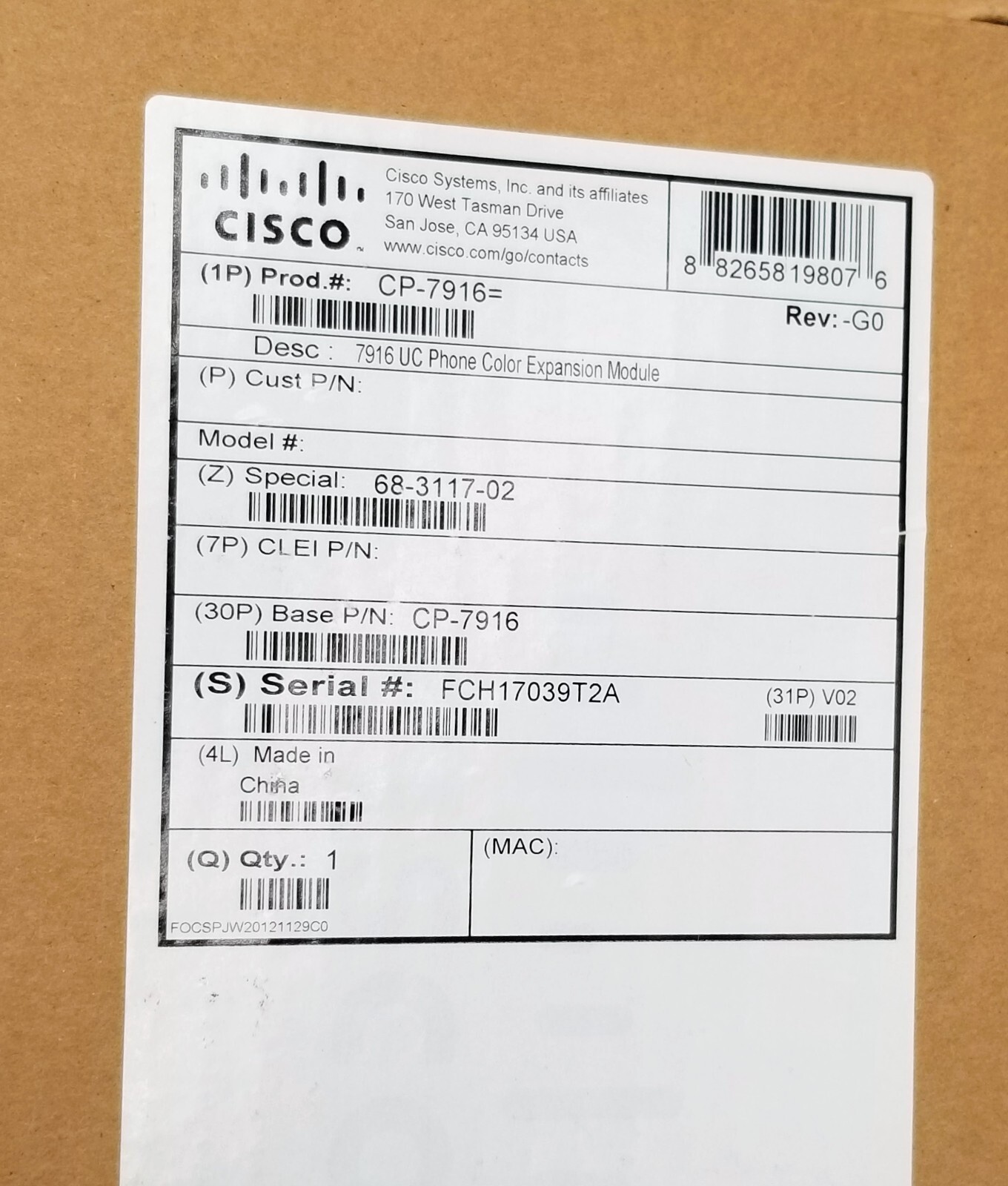 Lot of (6) Cisco CP-7916 UC Phone Color Expansion Module 68-3117-02
