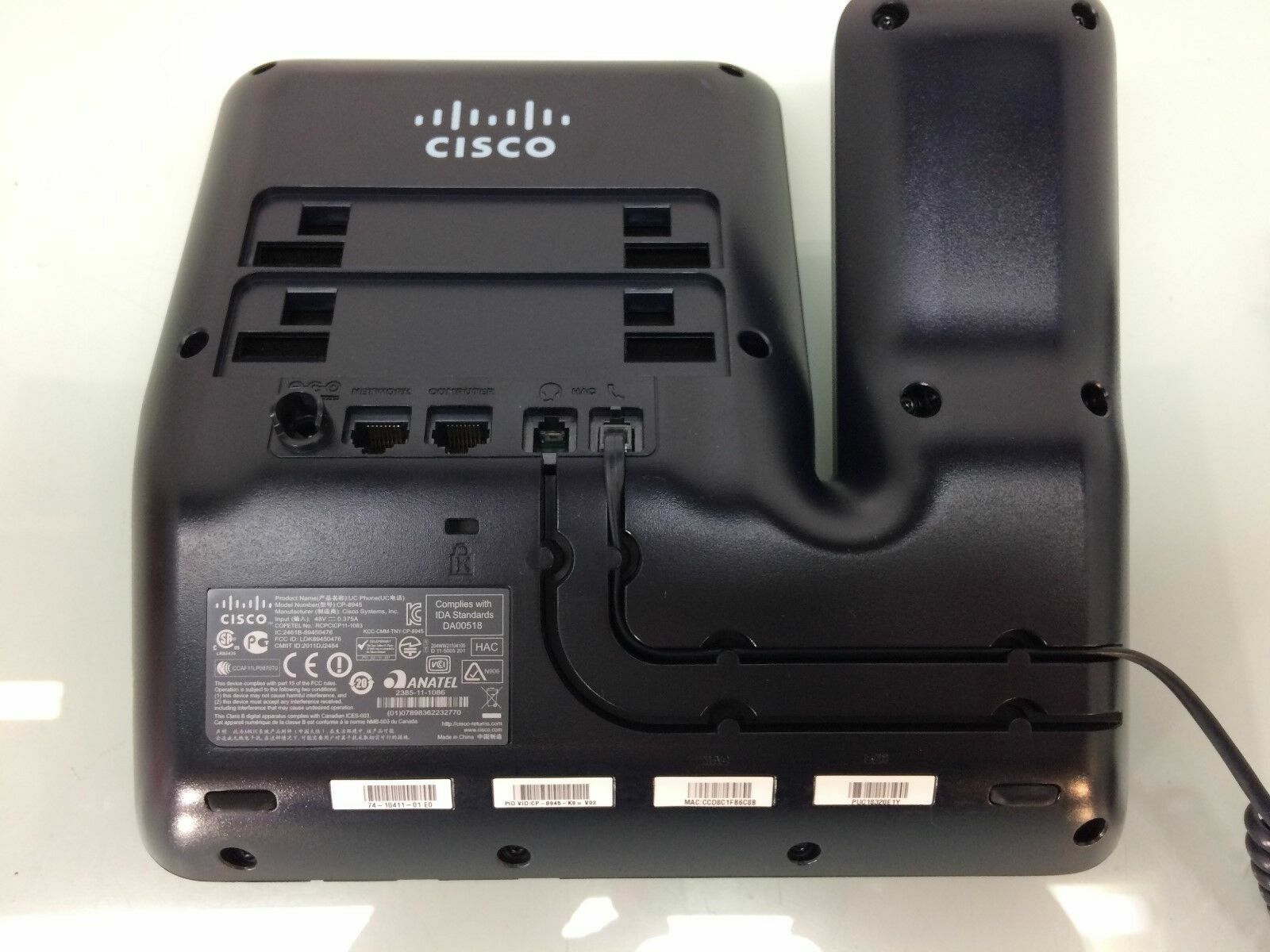 Cisco CP-8945-K9 IP Video Conference Phone w/ Stand, Handset, Cable