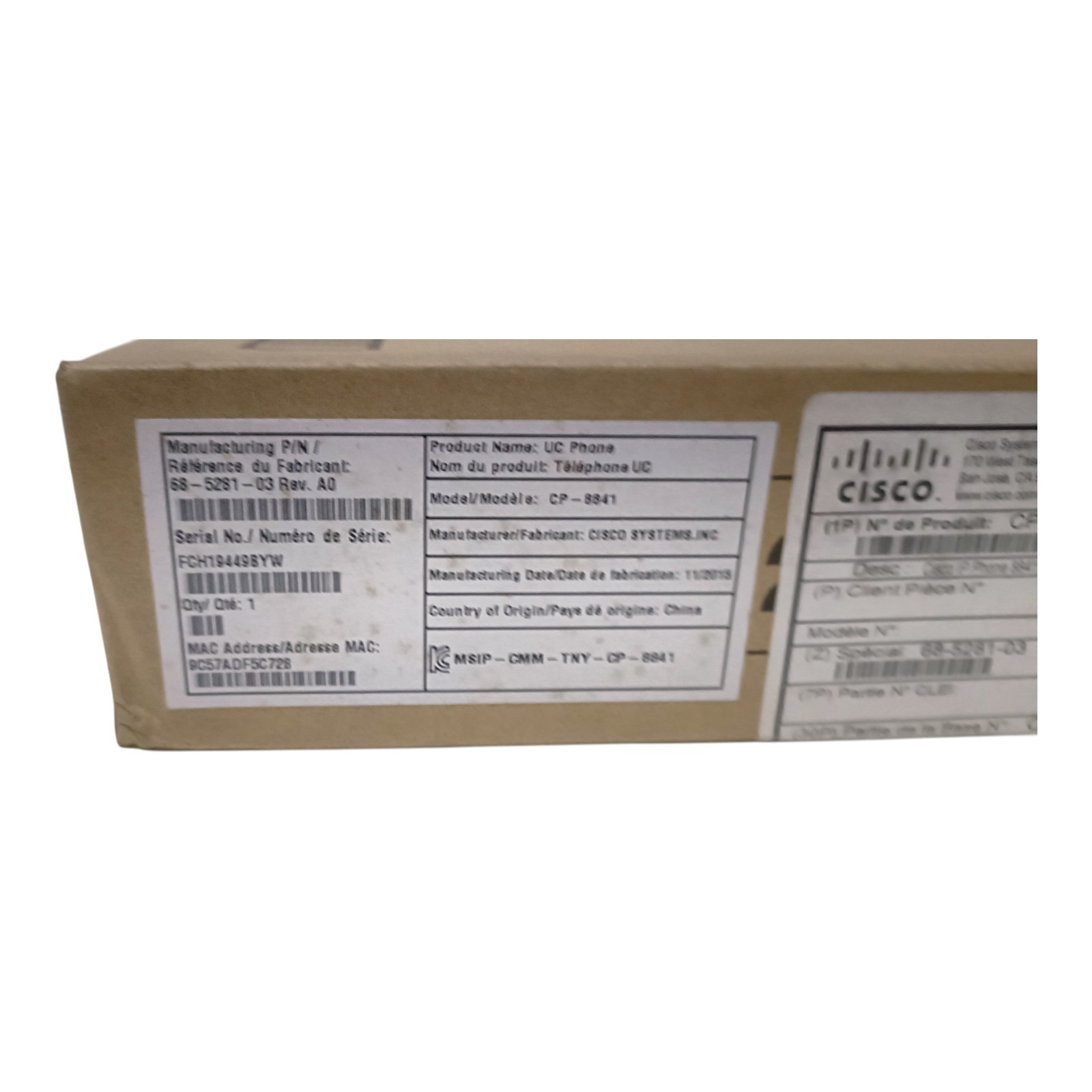 Cisco IP Phone 8841 Part No CP-8841-K9 Without Adaptor