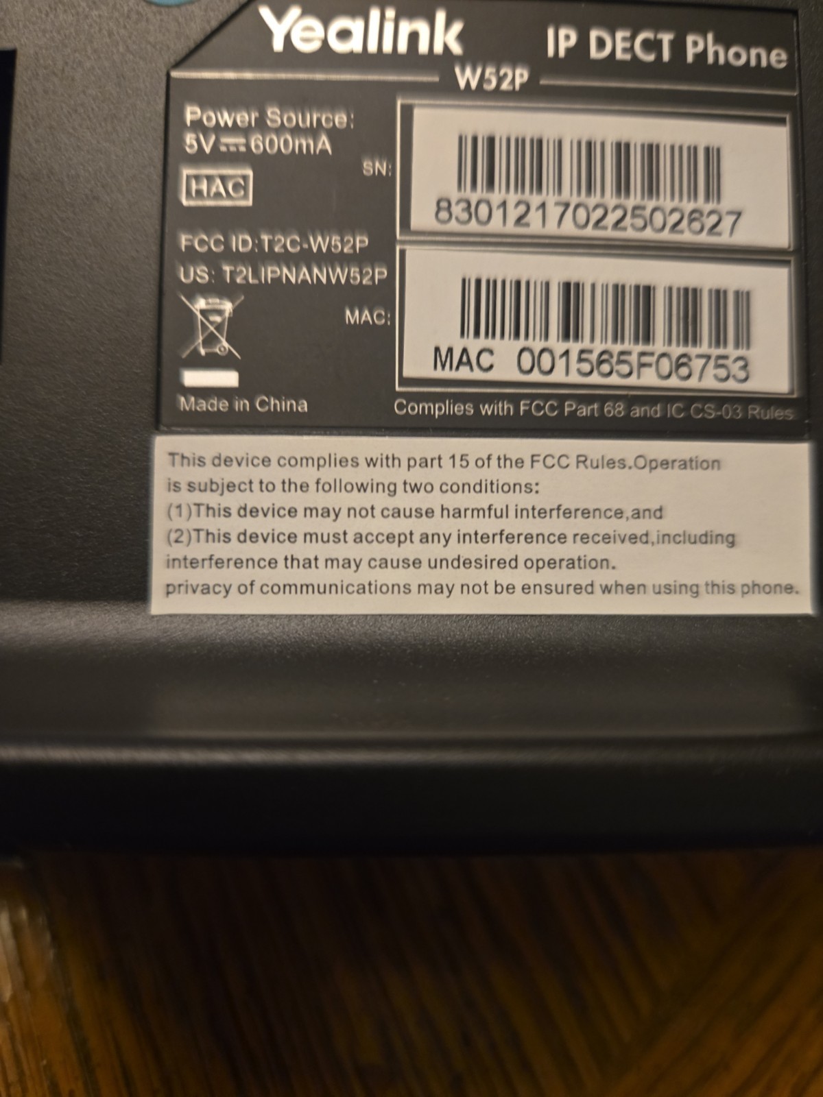 YEALINK W52P IP PHONE BASE STATION