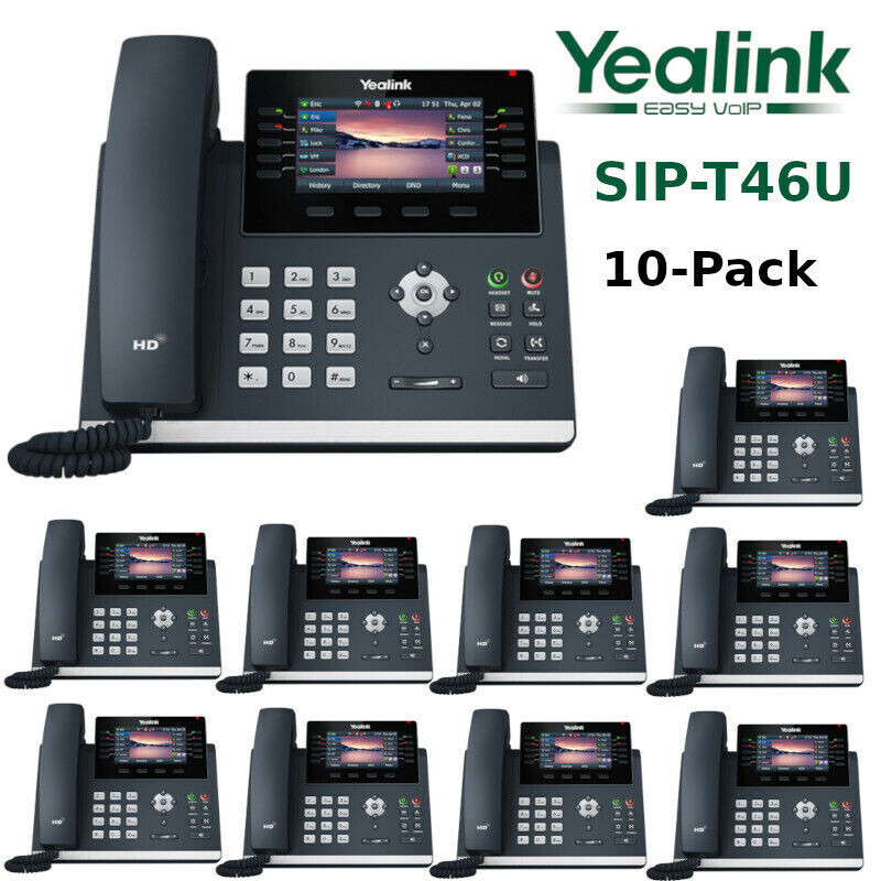 10 Yealink SIP-T46U Unified Firmware SIP Phone 16 Line VoIP Color Gigabit Bundle