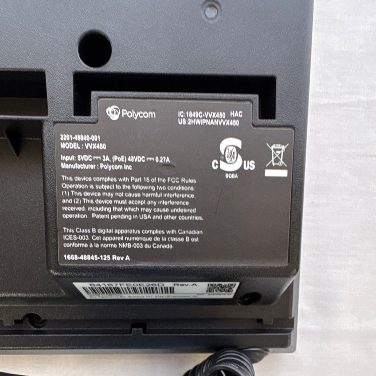 Polycom VVX450 IP Phone Speakerphone PoE Ethernet USB RJ-11 12 Lines Black