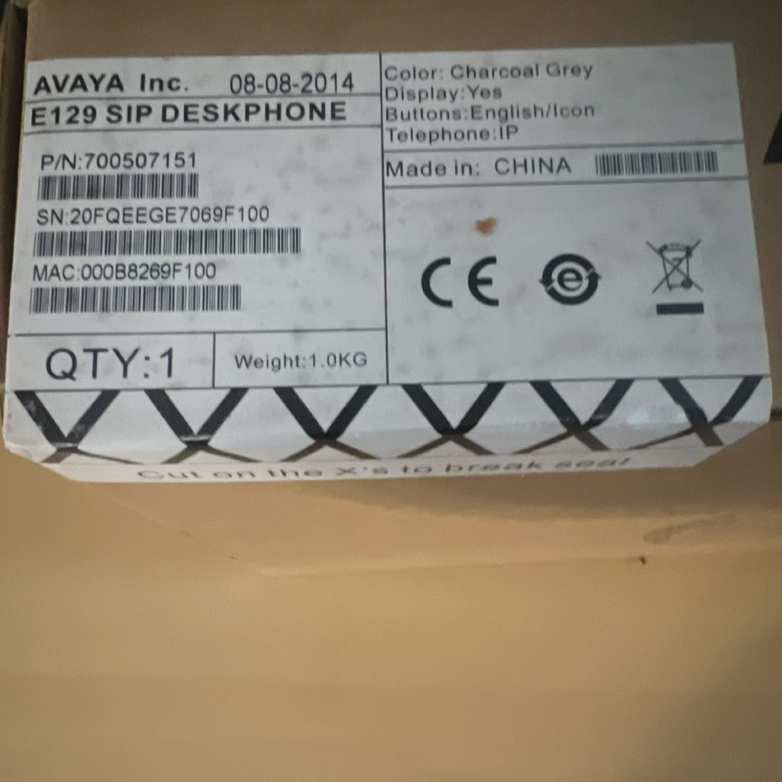 Avaya E129 SIP Deskphone Charcoal Grey Ethernet RJ-45 Display MPN 700507151
