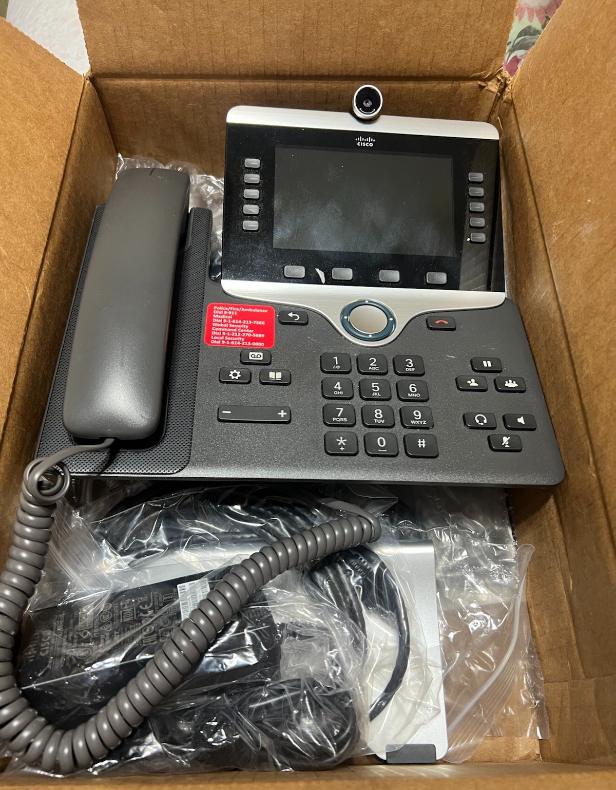 Cisco 8865 IP Phone 5-Line Speakerphone Black/Silver w/ Handset Stand Cables