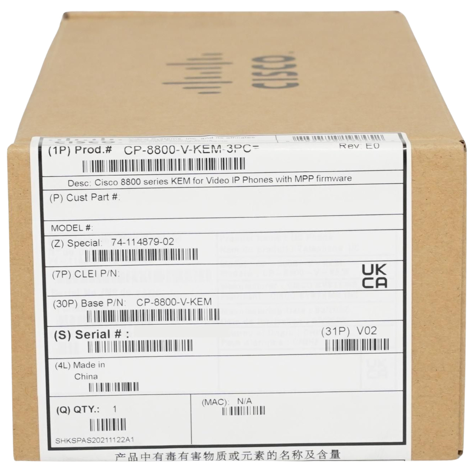 Cisco CP-8800-V-KEM-3PC Video Key Expansion Module 28-Key 8865 MPP IP Phone NEW