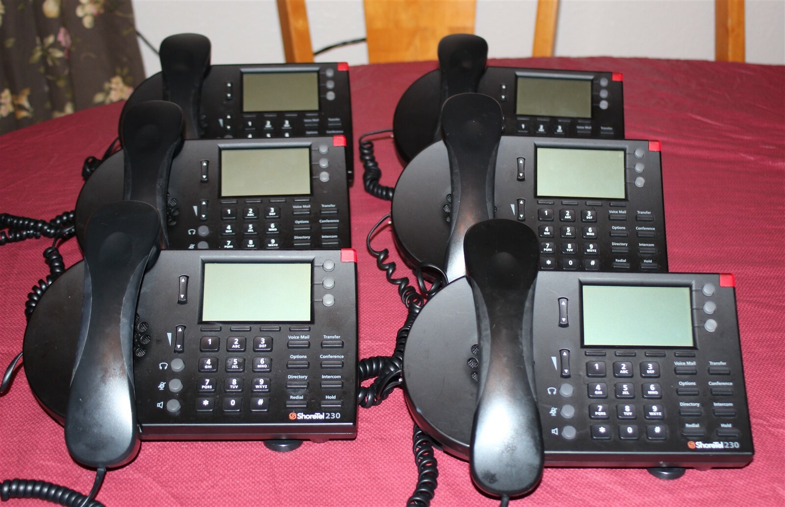 SHORETEL IP 230 Office Phone Lot/6 VoIP 3 Line Black LCD w/Stand & Handset