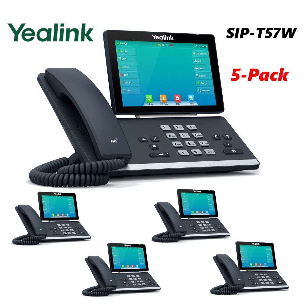 5 Pack Yealink SIP-T57W Premium IP Phone with Built-In Bluetooth & WIFI 16 SIP