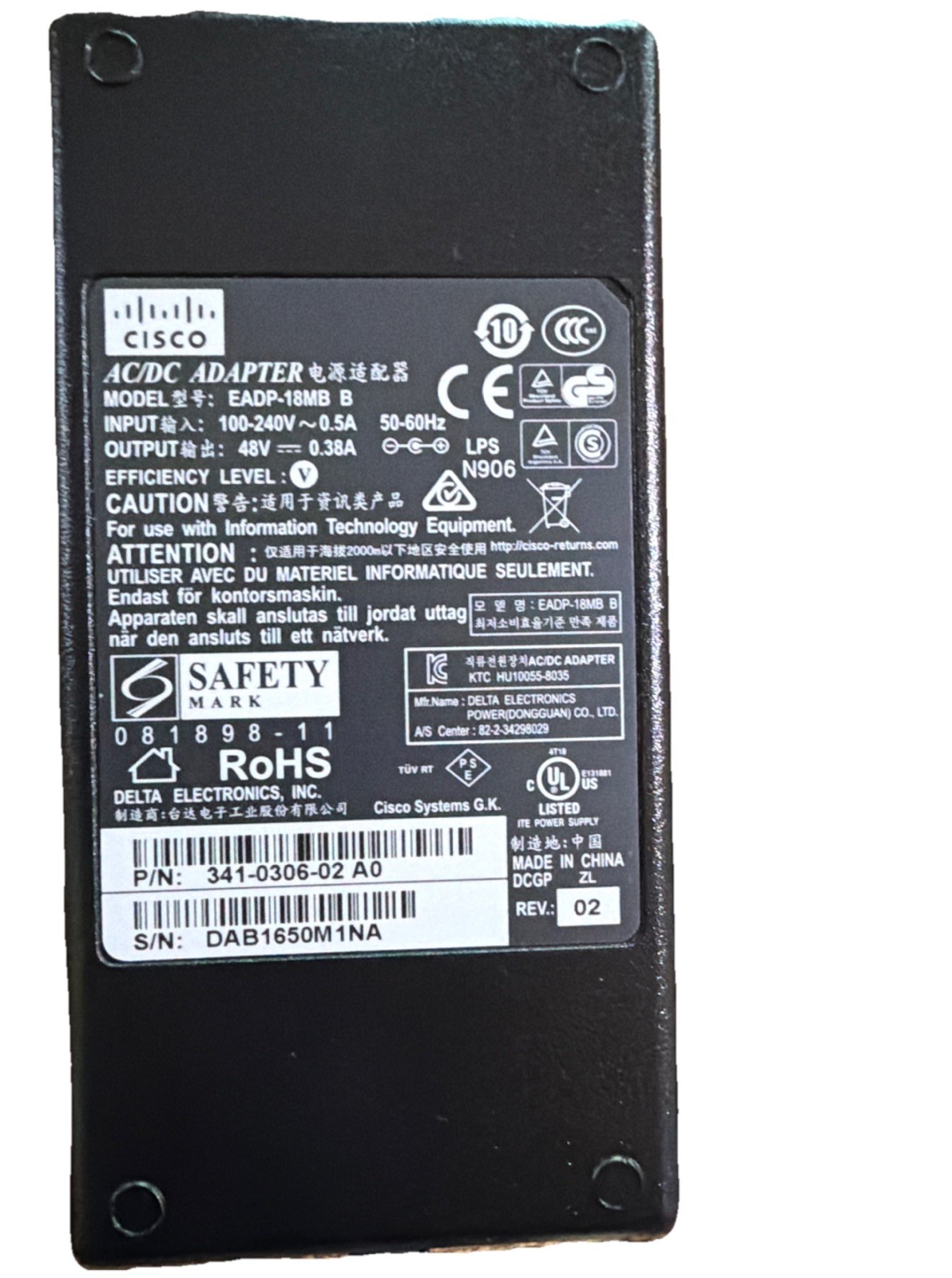 Genuine Cisco EADP-18MB B 48V Power Supply Adapter 341-0306-02 A0