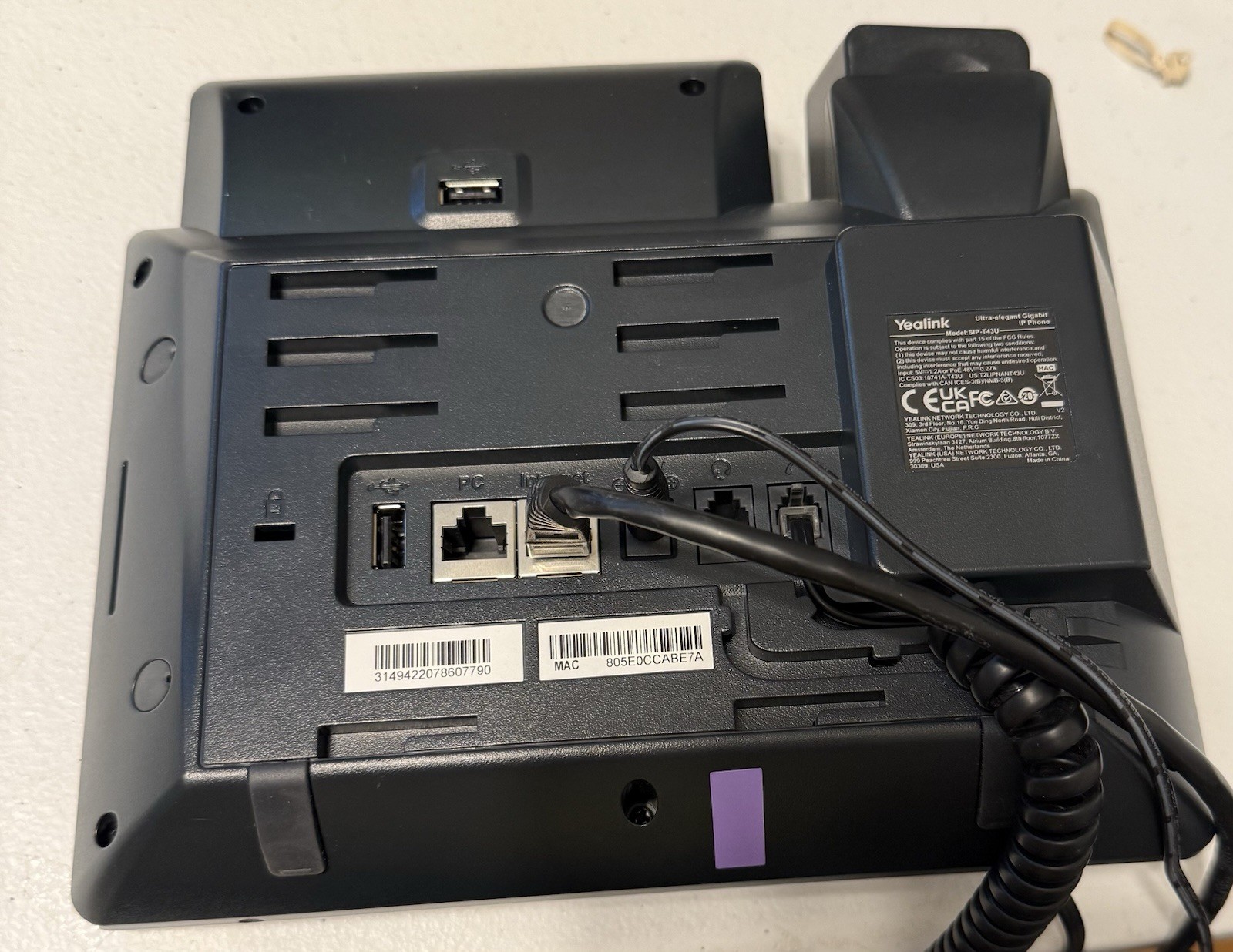 Yealink SIP-T43U Corded PoE Support IP Phone – WORKS – No Stand