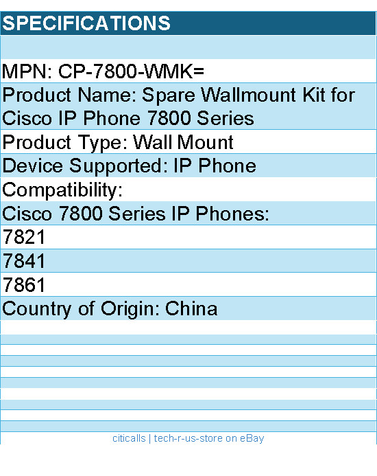 Cisco CP-7800-WMK= Wall Mount for Cisco 7800 Series IP Phones