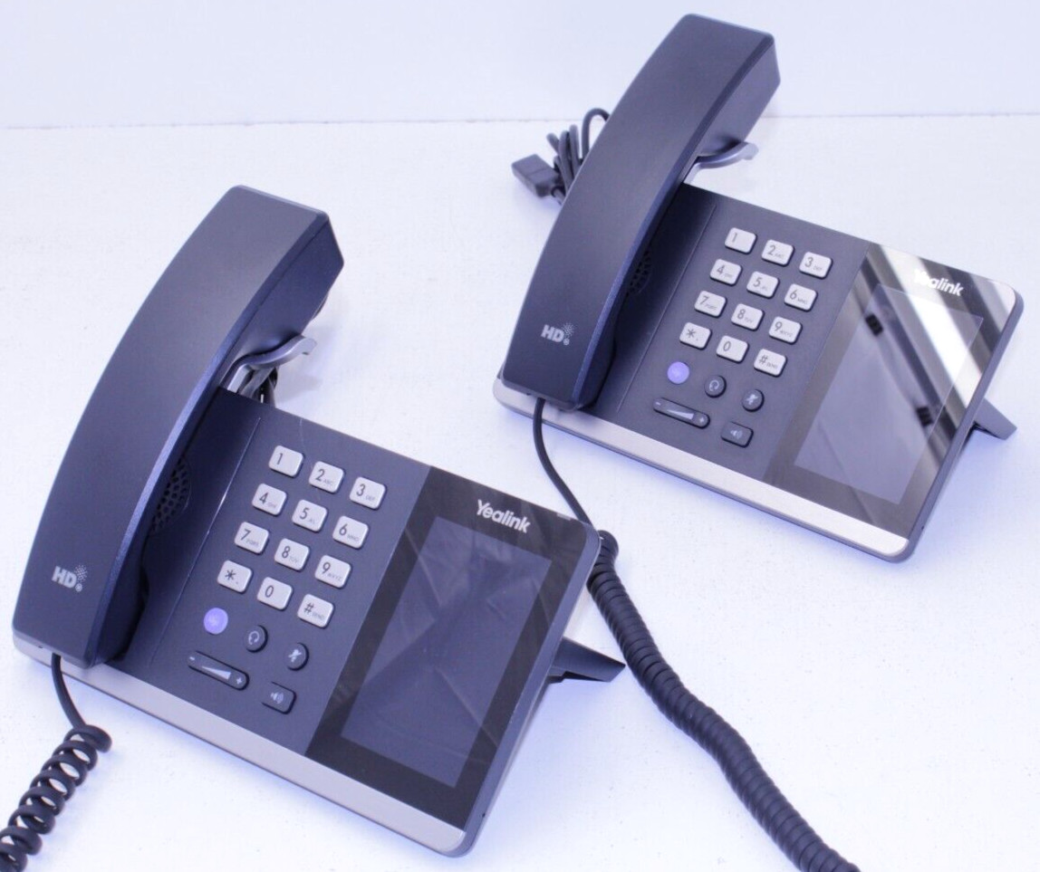 Lot of 2 Yealink MP50 USB Business Phones w/ Handsets, Power Adapters & Stands