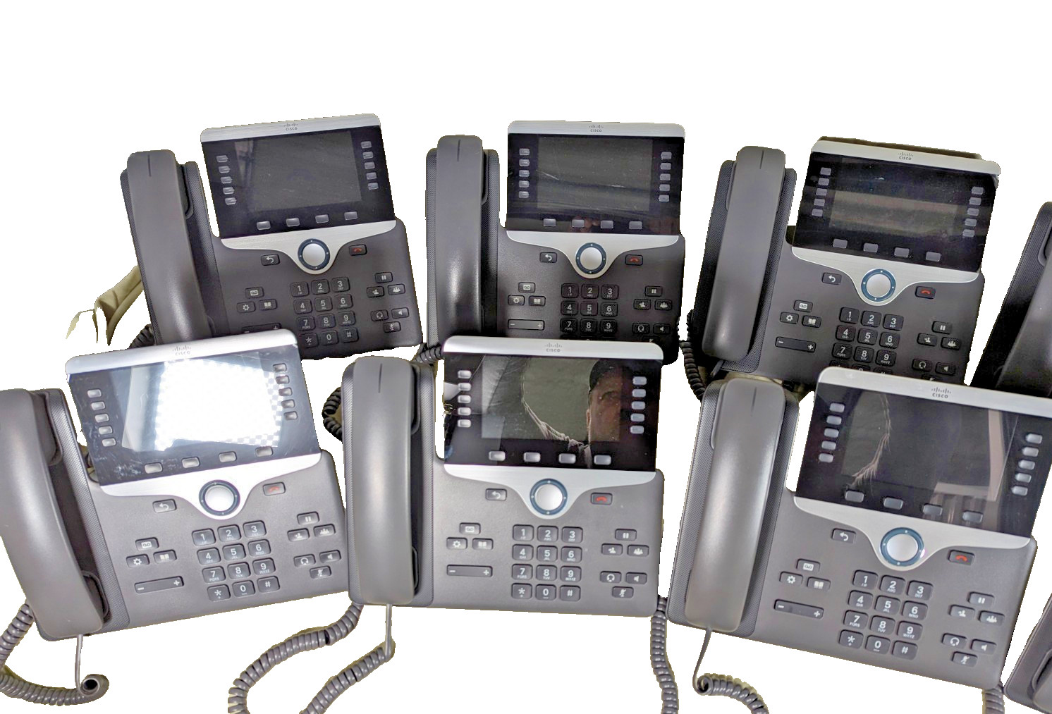 Lot of 5 Cisco 8851 CP-8851-K9 VoIP IP Business Phones w/ Stands Handset Cords
