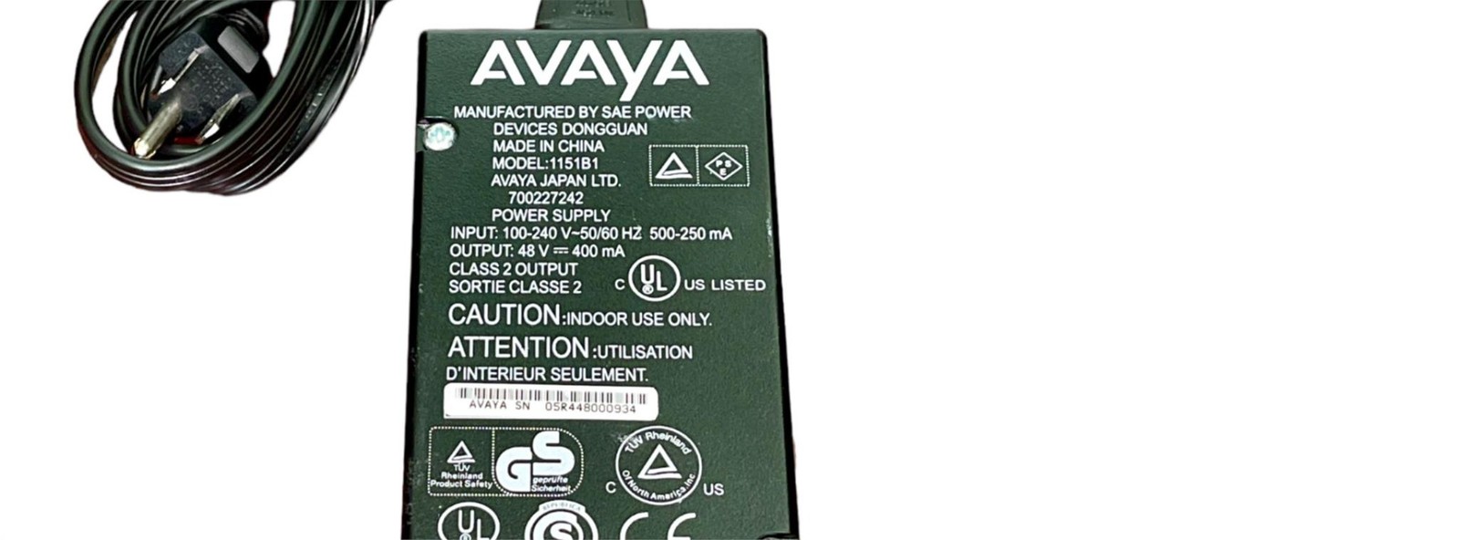 Avaya 4610SW IP Telephone 700381957 Desk Wall Stand Injector Power Supply Phone