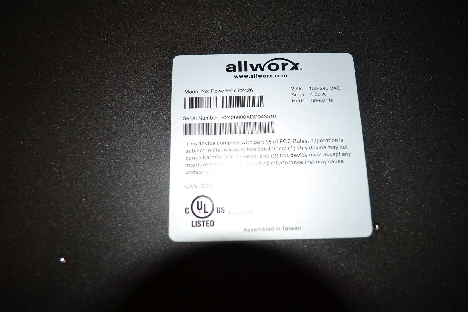 Allworx PowerFlex P2426 20-Port PoE Gigabit Switch Rack mounts, Power Cord