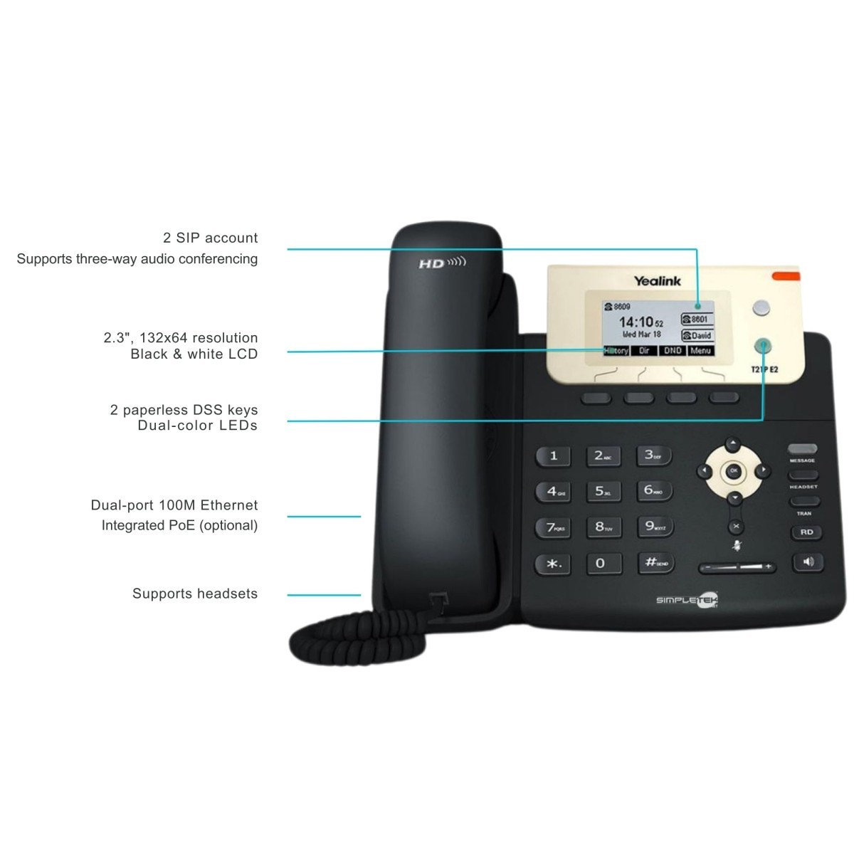 YEALINK SIP-T21P E2 VOIP IP PHONE 2 LINES BUSINESS OFFICE POE