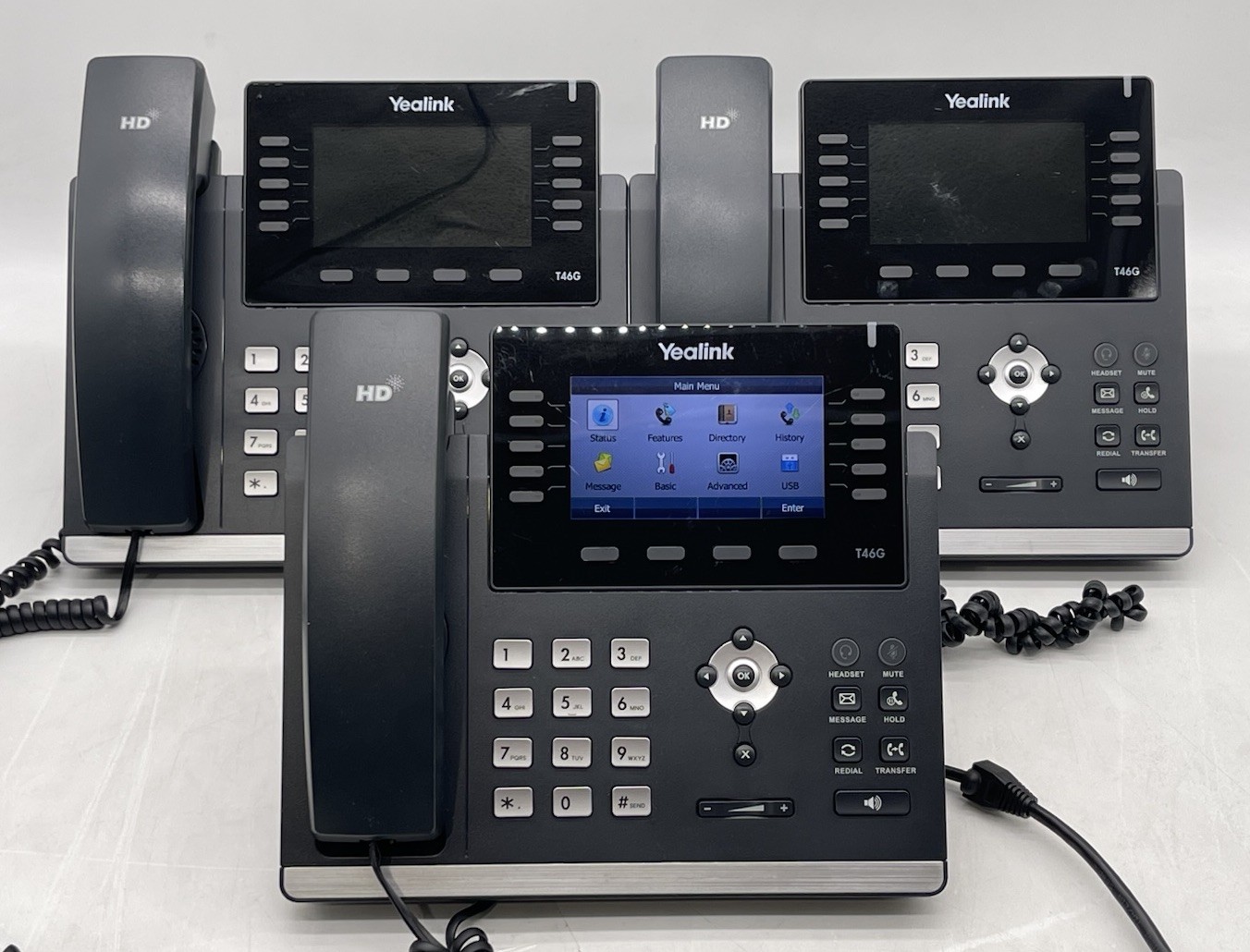 Lot of (3) Yealink SIP-T46G Gigabit IP Phone PoE w/ Stand & Handsets
