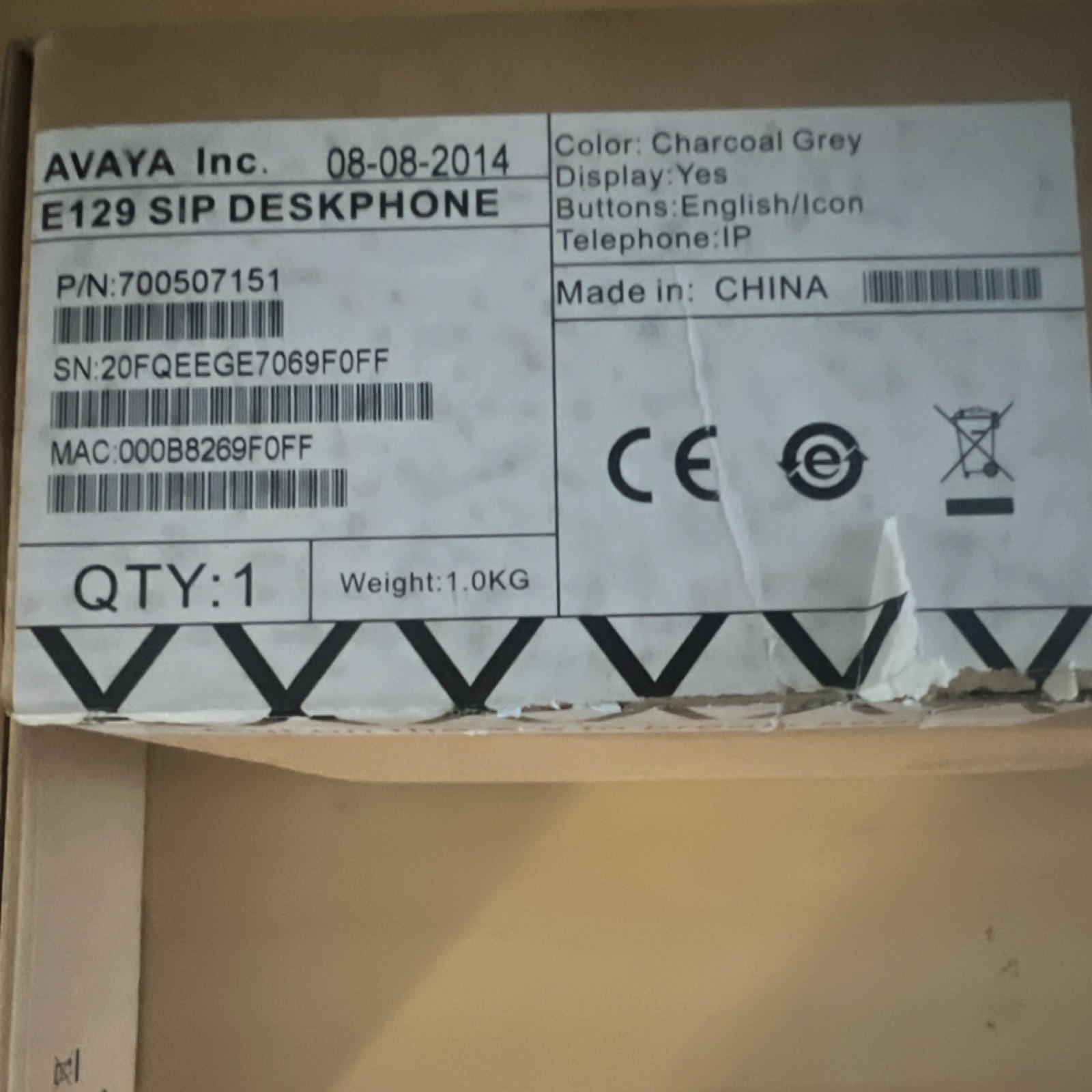 Avaya E129 SIP Deskphone Charcoal Grey Ethernet RJ-45 MPN 700507151 Display