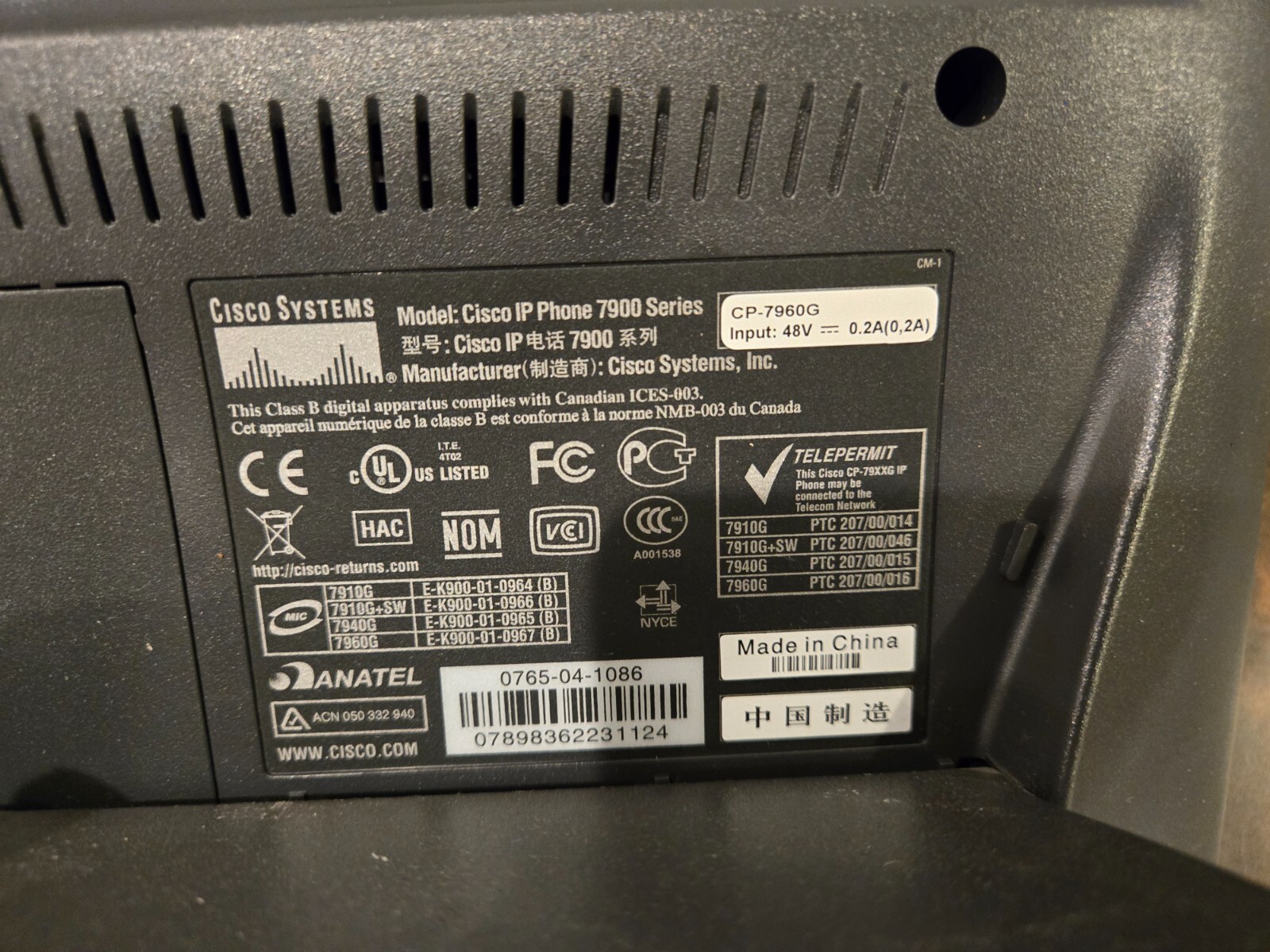 Cisco CP-7960G Unified IP Business VOIP Desk phone 7900 Seres