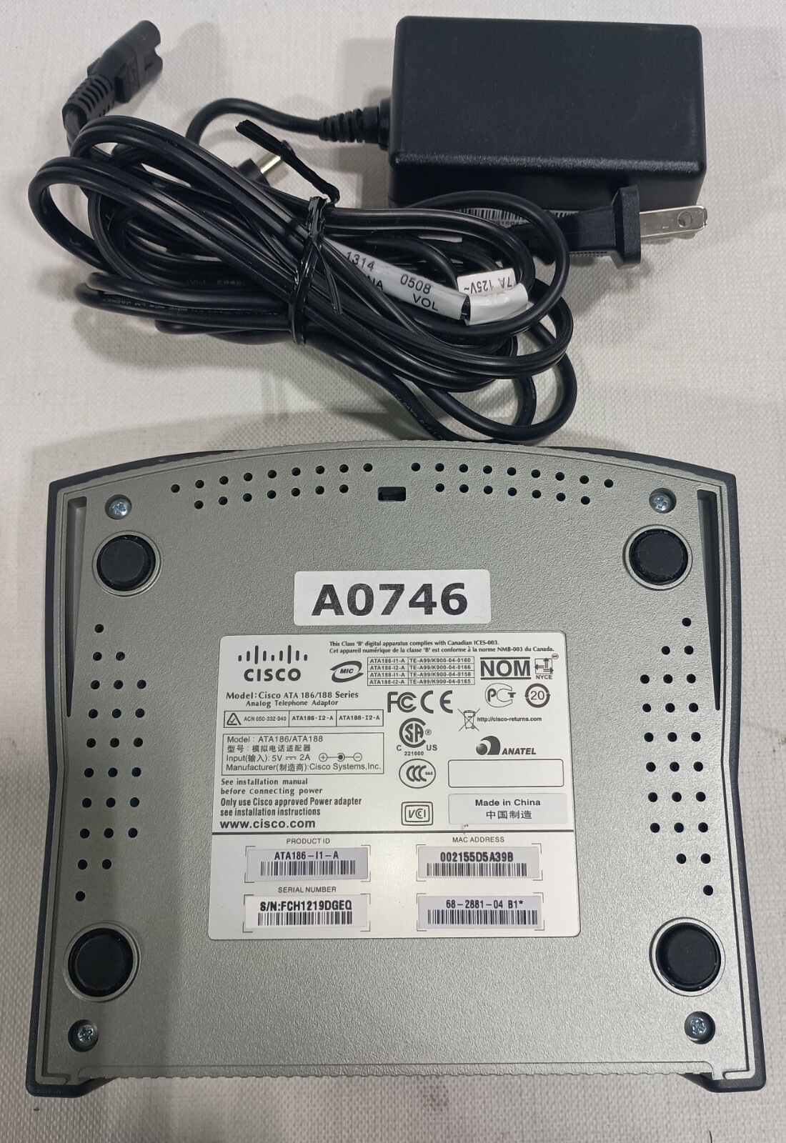 Cisco ATA 186 Analog Telephone Adaptor ATA188-I2-A 2 phone line 10BaseT