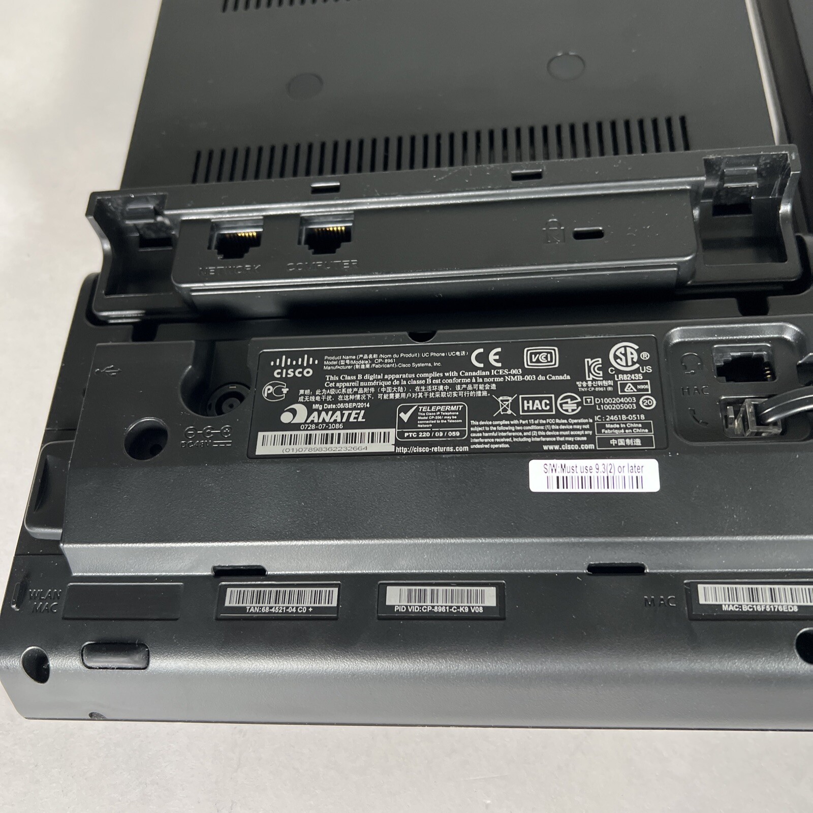 Used Cisco CP-8961 VoIP phone No Stand