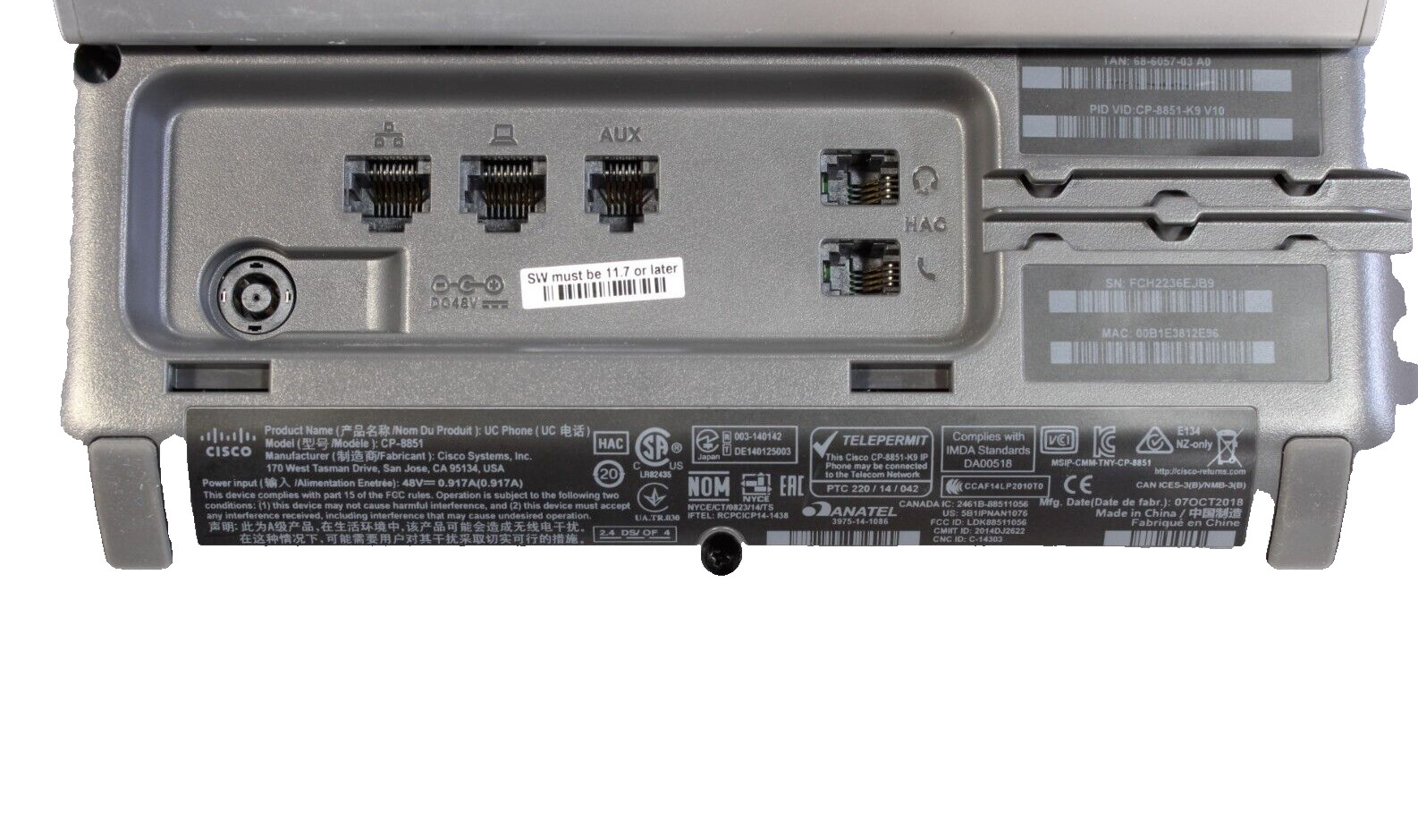 Cisco CP-8851-K9 Unified IP VOIP PoE Business 5″ Color Display Business Phone