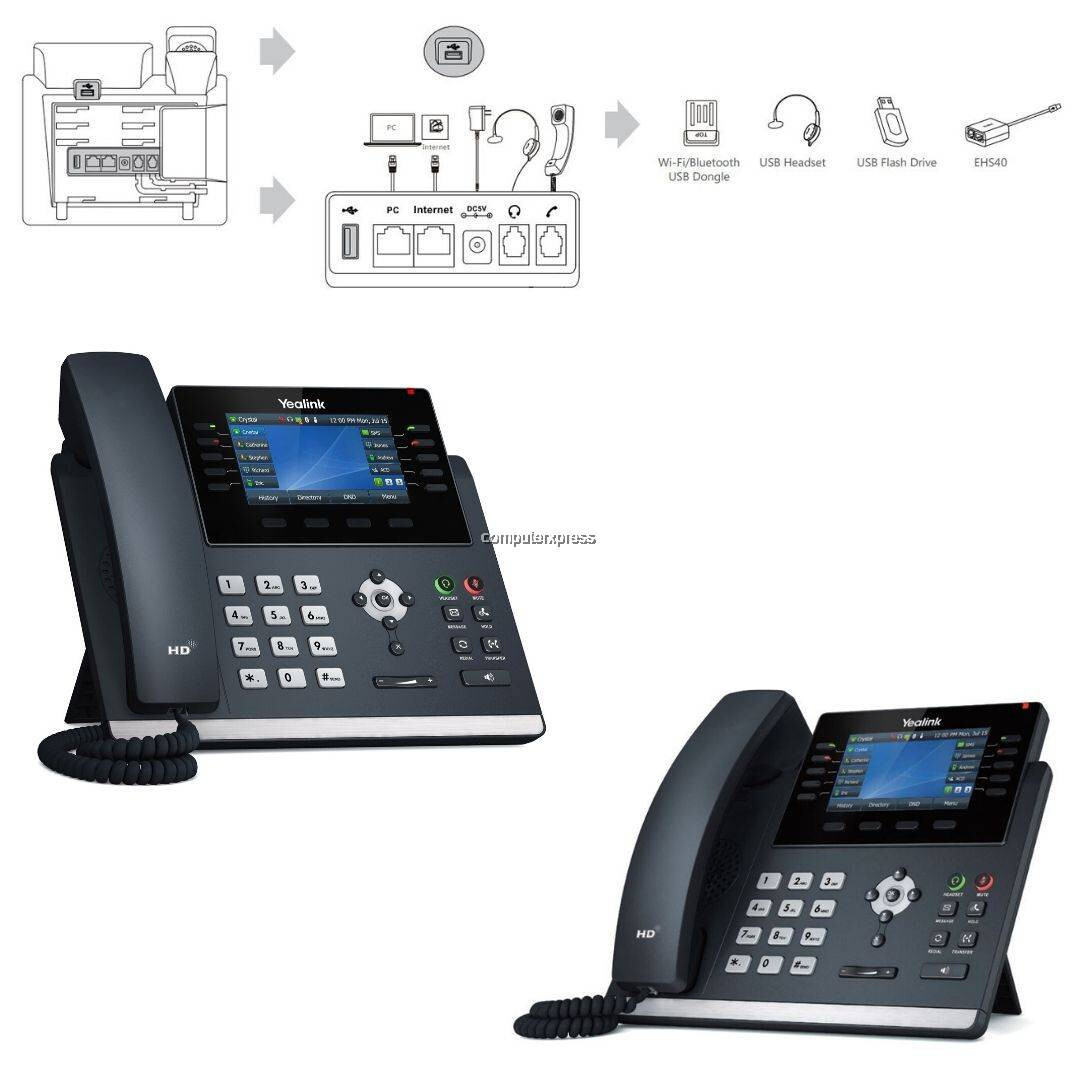 2 Yealink SIP-T46U Unified Firmware SIP Phone 16 Line VoIP Color Gigabit 2PACK