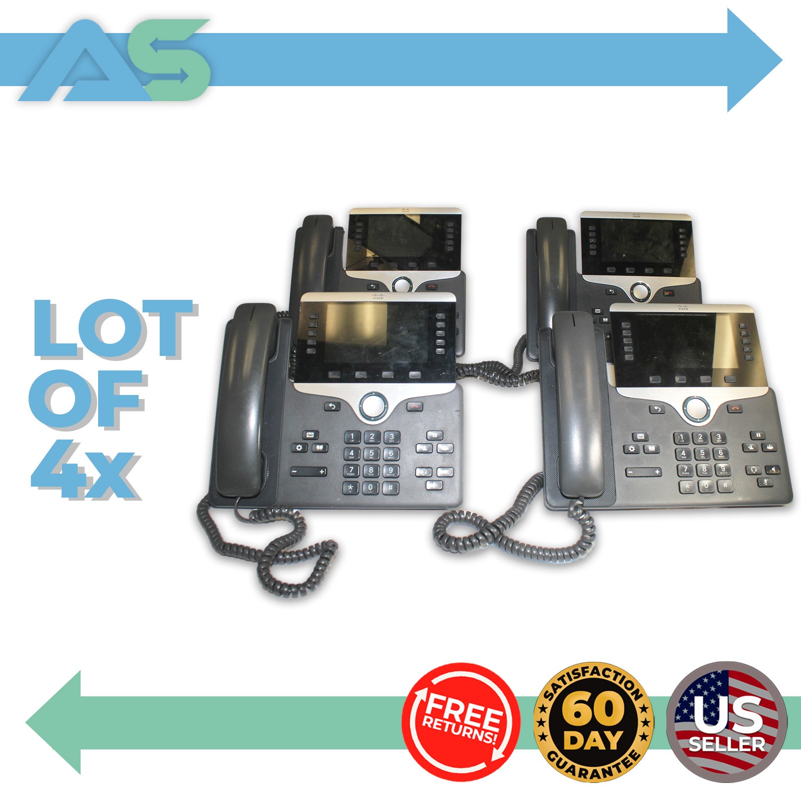 Lot of 4 Cisco CP-8811-K9 IP Business Office VoIP Gigabit Phone Desk /w Stands