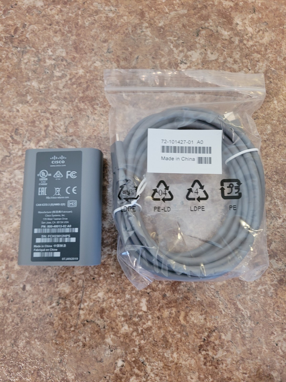 Cisco CP-8832-POE Conference Phone Connector Adapter, 800-48013-02 w/ cable