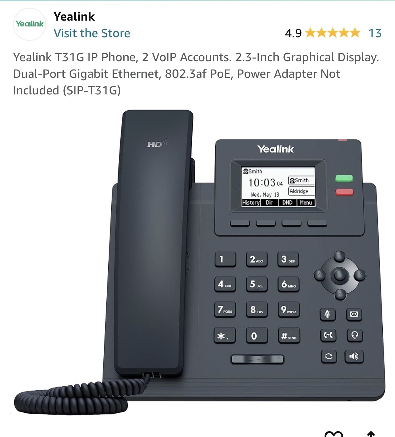Yealink SIP-T31G 2-Line PoE VoIP Phone – Black