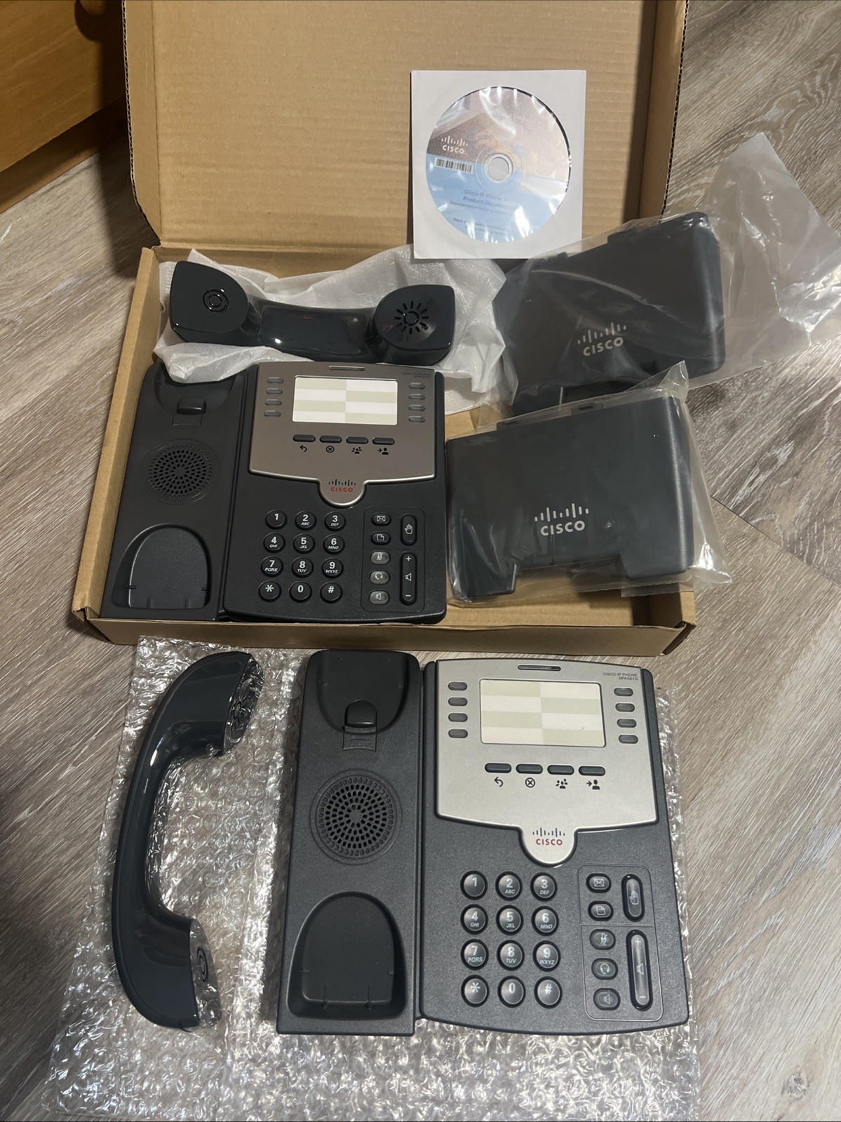 Lot Of 2 Cisco IP Phones SPA501G. Missing Headphone Cords & Power Adapters.