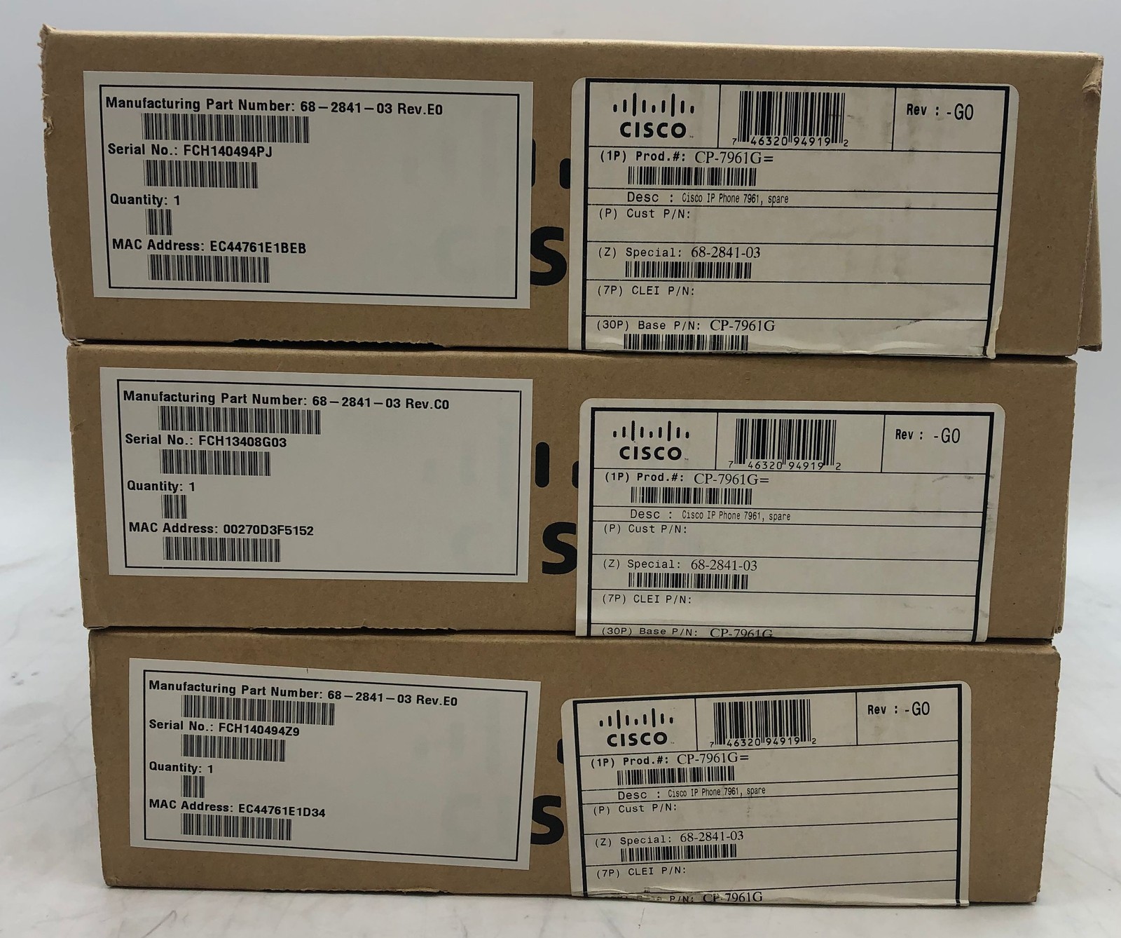 LOT OF 3 Cisco 7961G (68-2841-03) Unified IP Phone – Dark Gray (CP-7961G)