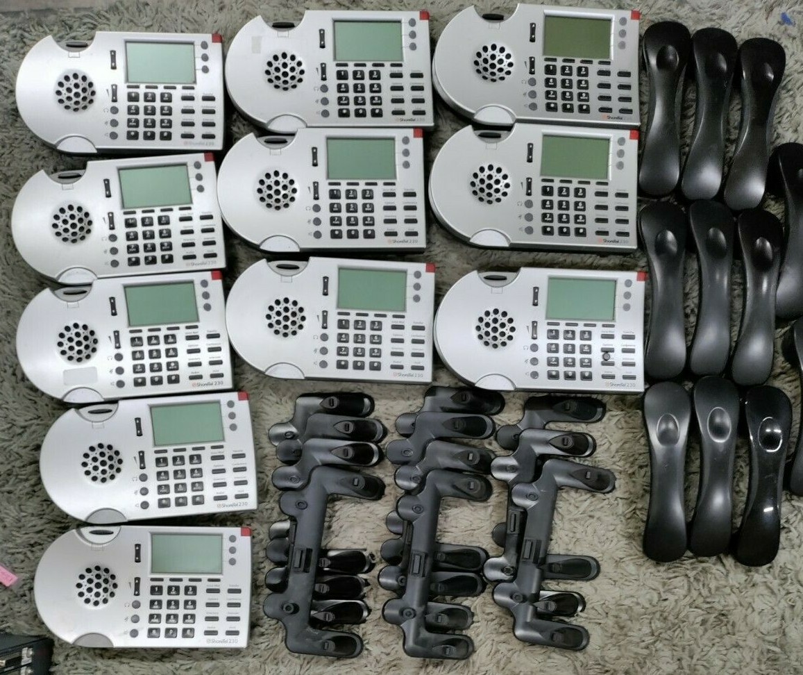 Lot of 11 ShoreTel 230 IP IP230 VOIP Business Phones w/stands & handsets