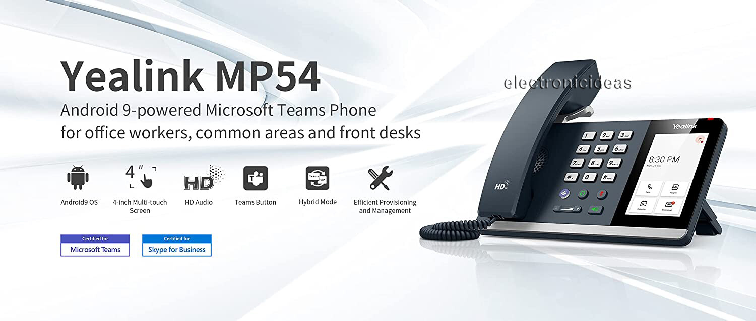 YEALINK MP54 MICROSOFT TEAMS 4″ TOUCH SCREEN VOIP SIP IP PoE PHONE