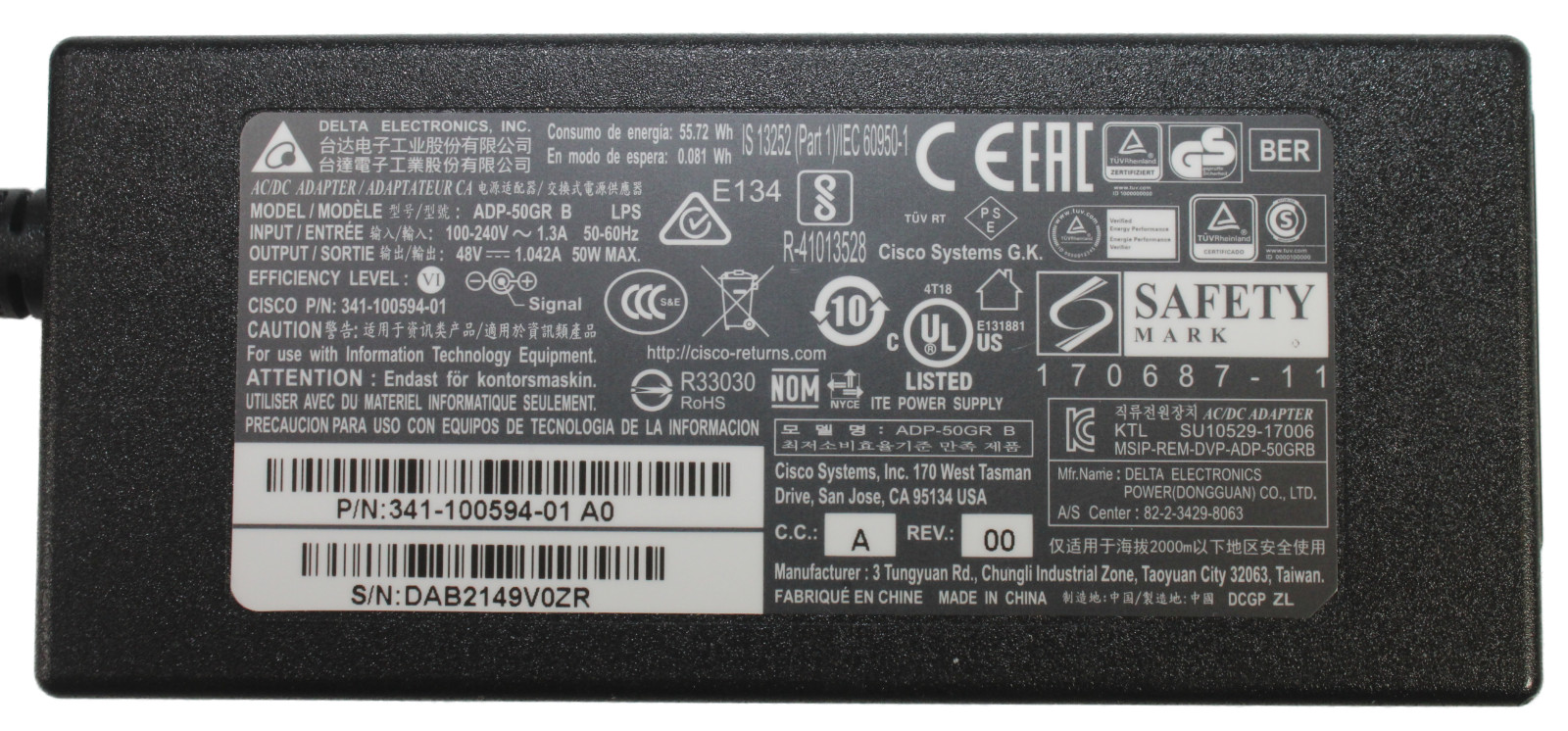 Lot of 6 Delta ADP-50GR B 48V 50W Power Adapter for Cisco 7900/8800/8900/9900