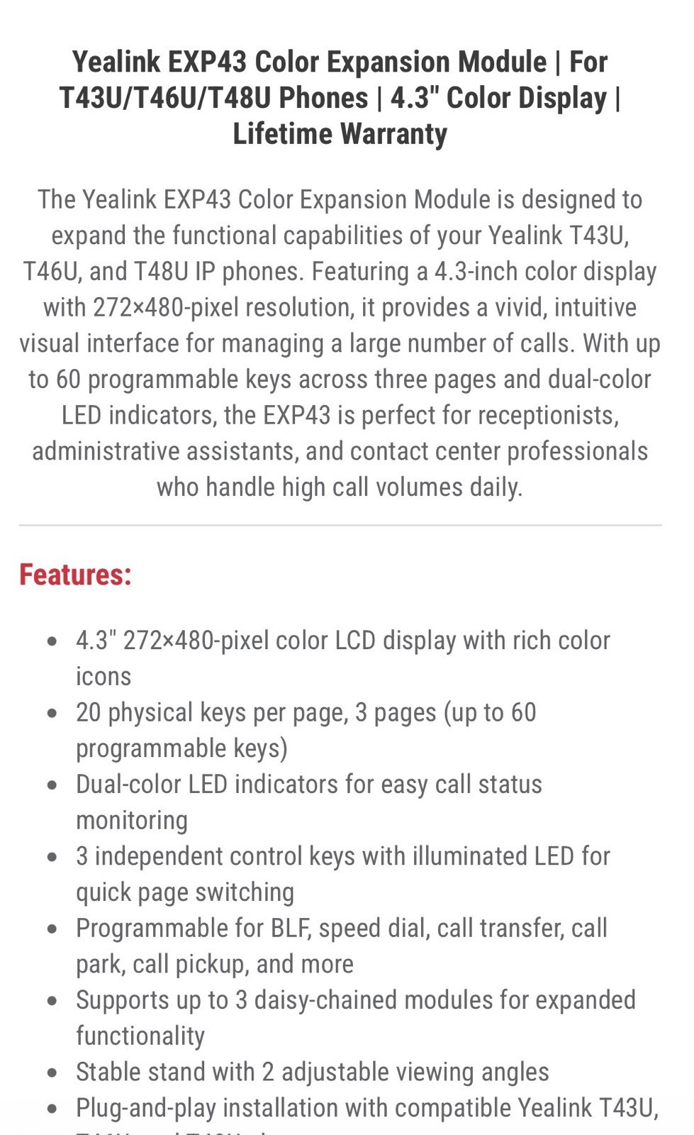Yealink EXP43 T4U Series Expansion Module