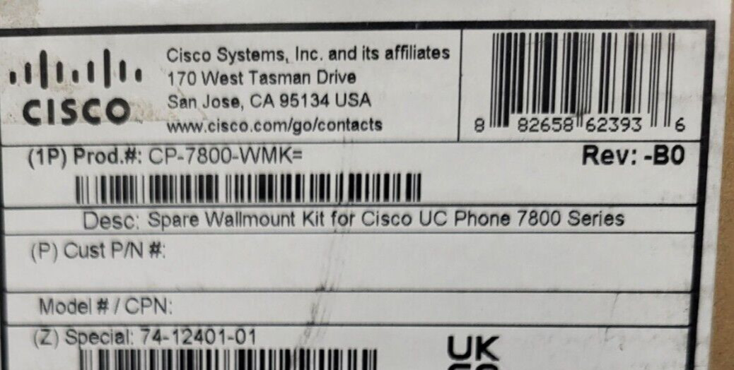 Cisco CP-7800-WMK Wall Mount Kit 74-12401-01 for IP Phone